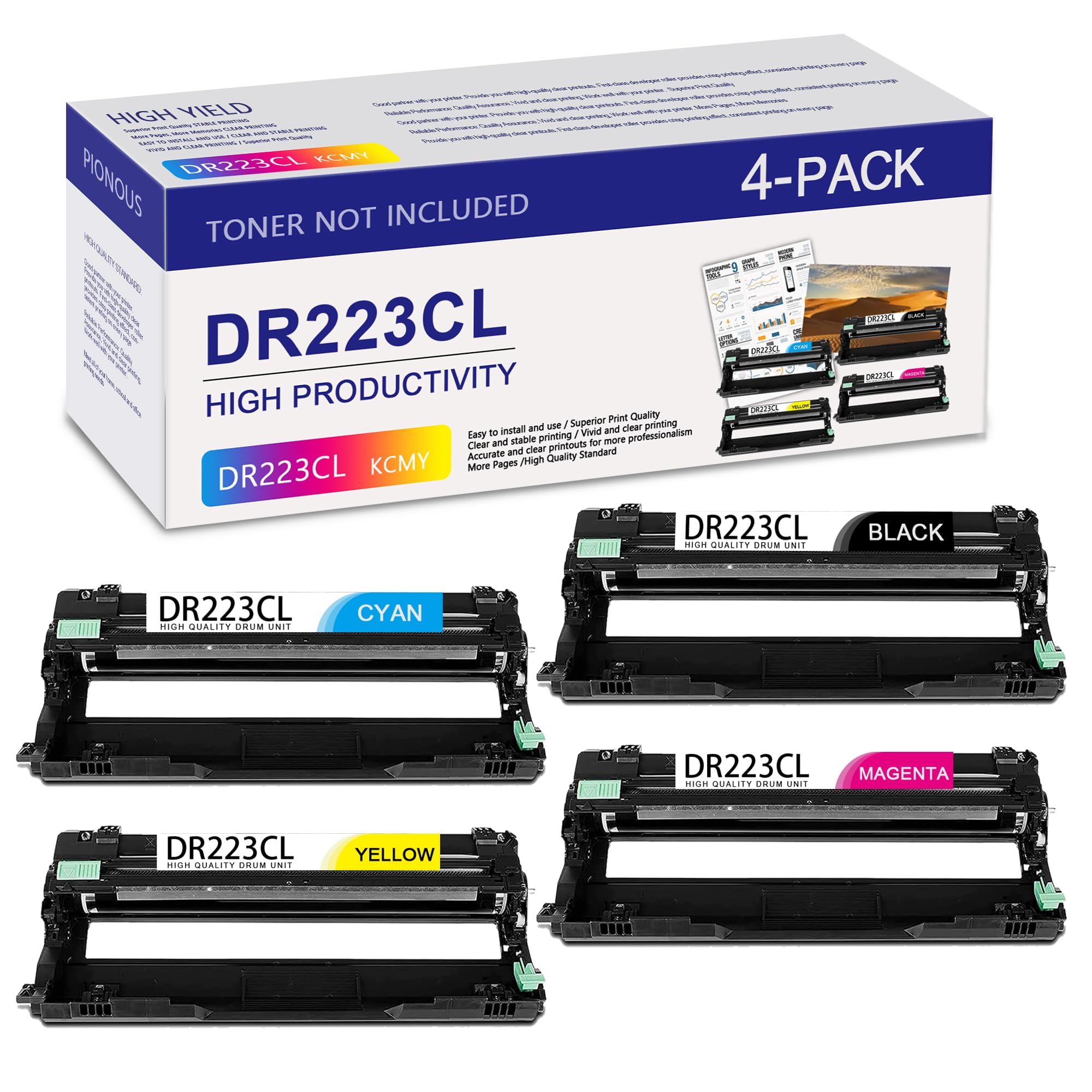 Brother DR223CL Drum Unit Replacement (4-Pack: 1BK+1C+1M+1Y) - Compatible with MFC-L3770CDW, L3710CW, L3750CDW, L3730CDW, HL-3210CW, 3230CDW, 3270CDW, 3230CDN, DCP-L3510CDW, L3550CDW Printers - No Toner Included - Perfect for Office & Home Printing Needs