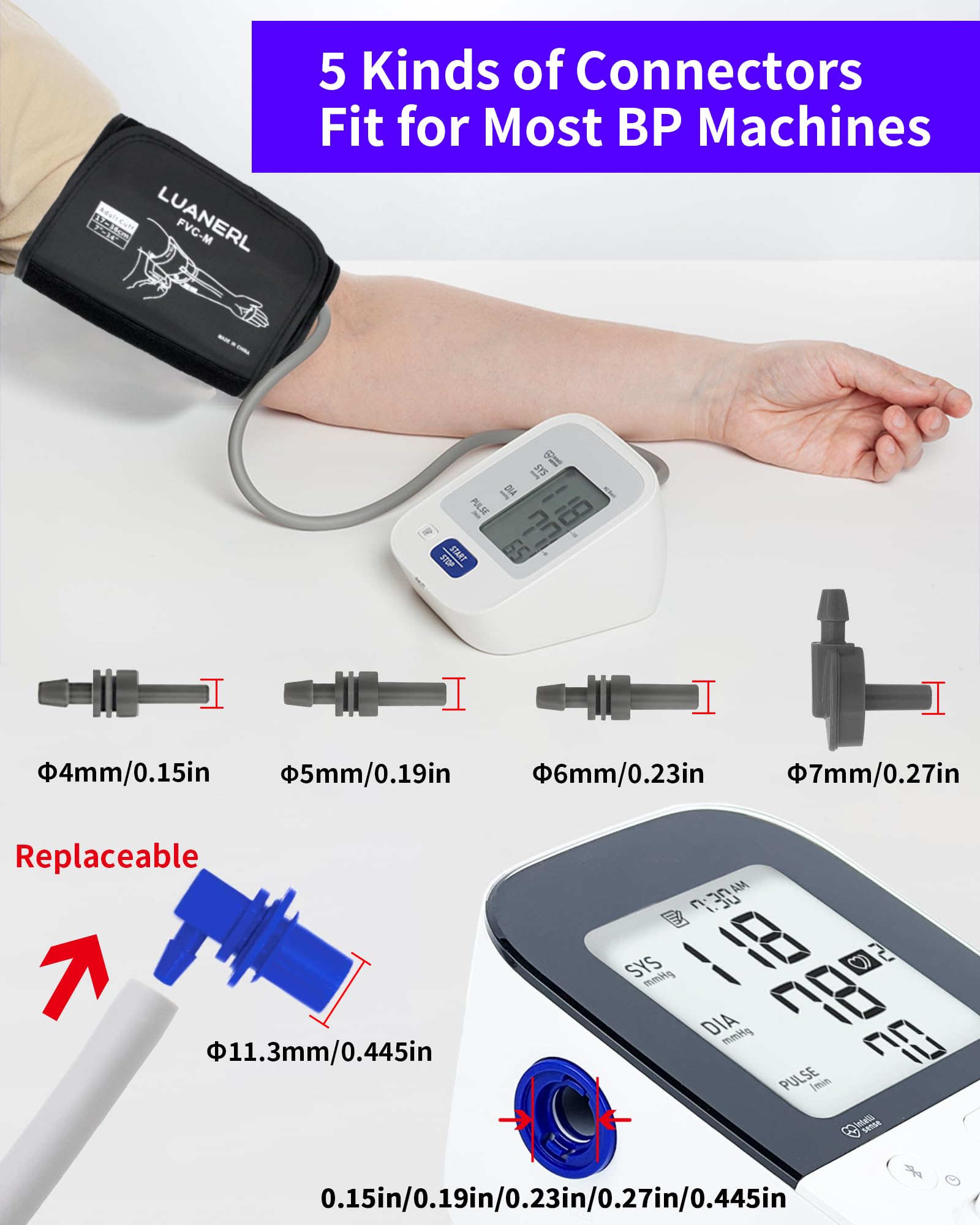 Medium Easy Wrap Blood Pressure Cuff for Thin & Small Arms (7”-14”/17-36cm) - Compatible with Omron M Adult BP Monitors - Replacement Cuff for Home Use & Clinical Settings - LUANERL