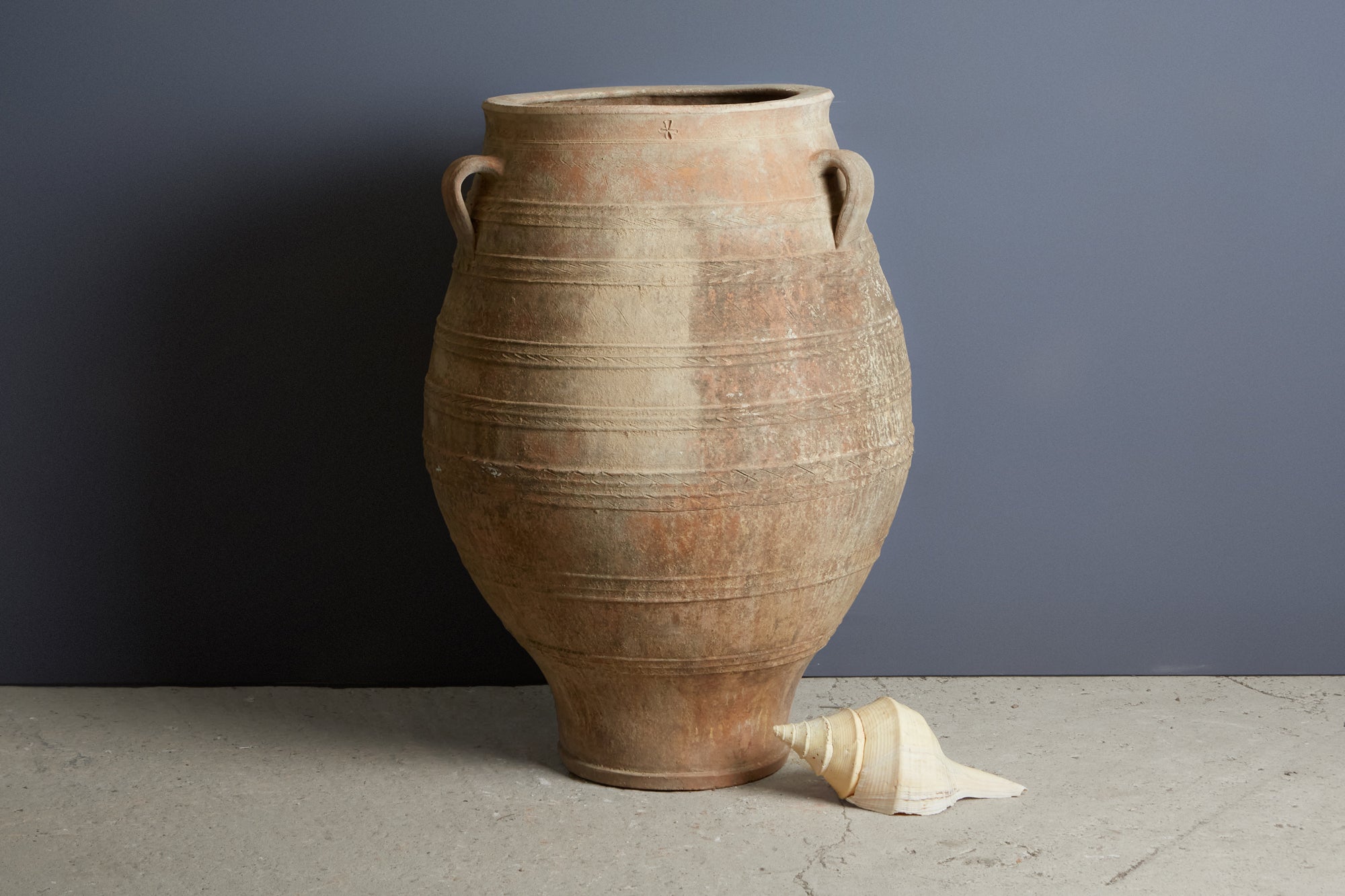 Antique 19th Century Cretan Terracotta Oil Jar - Large Handmade Pottery Vessel for Olive Oil Storage, Wine Fermentation & Rustic Home Decor