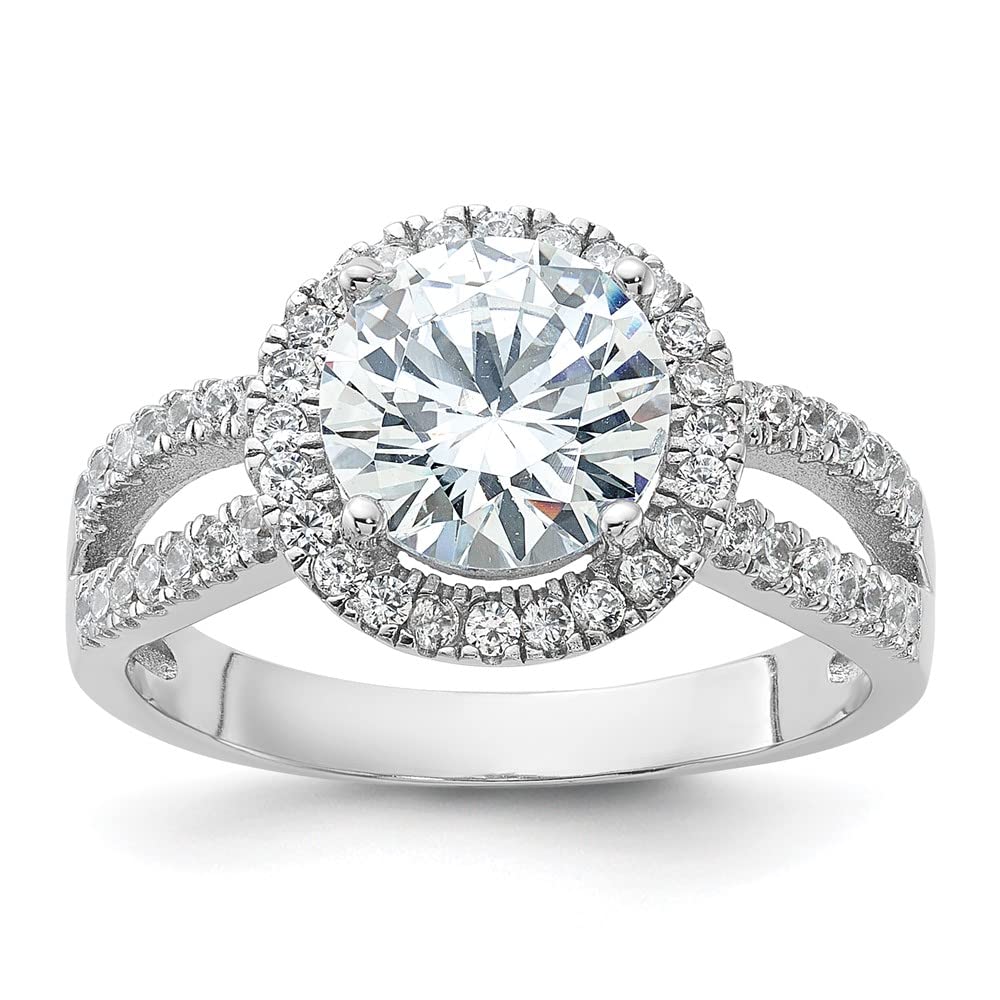 925 Sterling Silver Halo 8mm Cubic Zirconia Ring for Women - Elegant Fine Jewelry Gift for Her, Perfect for Anniversaries, Engagements & Special Occasions