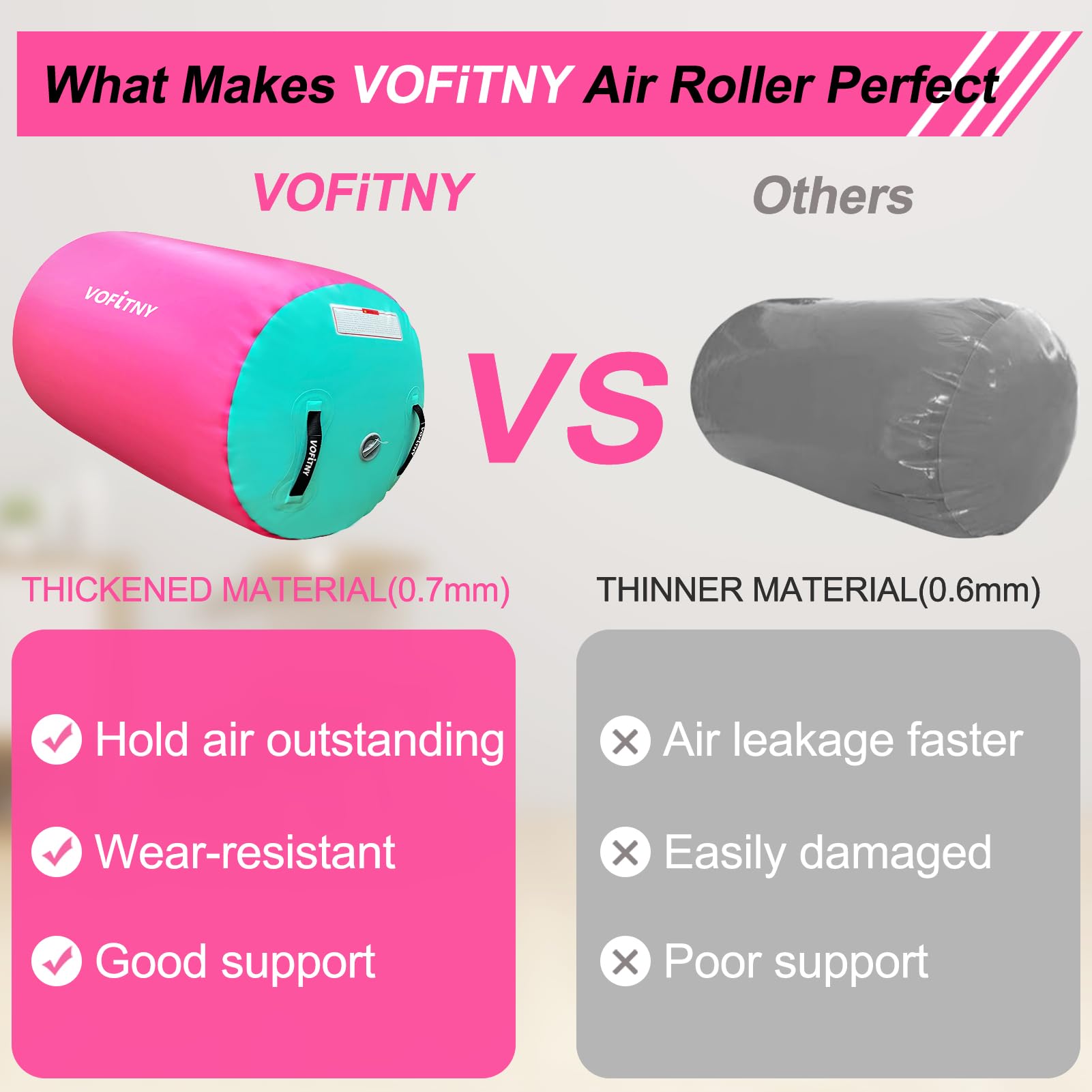 VOFiTNY Inflatable Gymnastics Air Mat - Foldable Tumbling Track with Air Barrel Octagon Mat & Electric Pump for Home Gym, Kids Play, Cheerleading Practice & Backyard Training