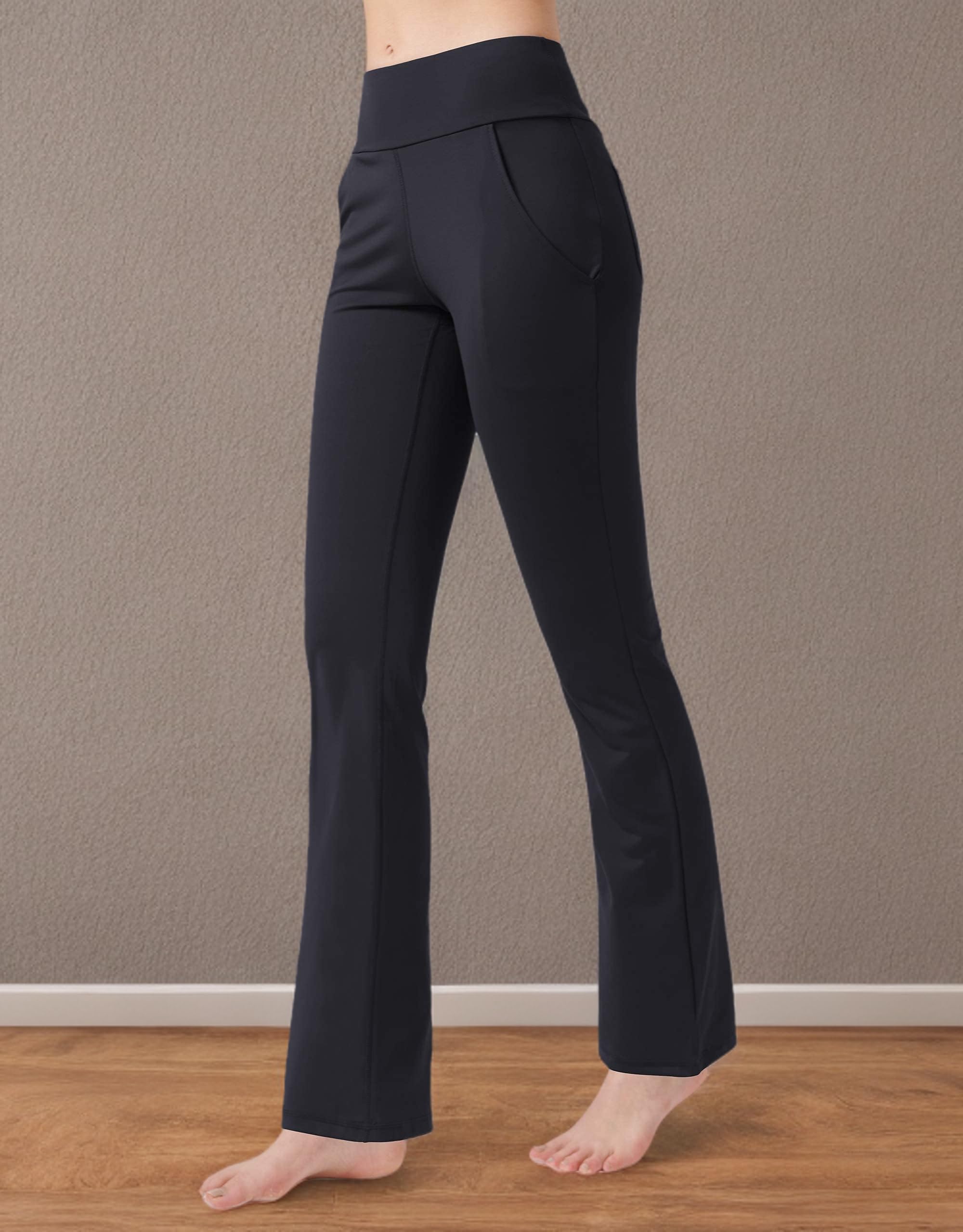 Nuveti Women's High Waisted Bootcut Yoga Pants with 4 Pockets - Tummy Control Workout & Office Pants for Yoga, Running, Work & Casual Wear