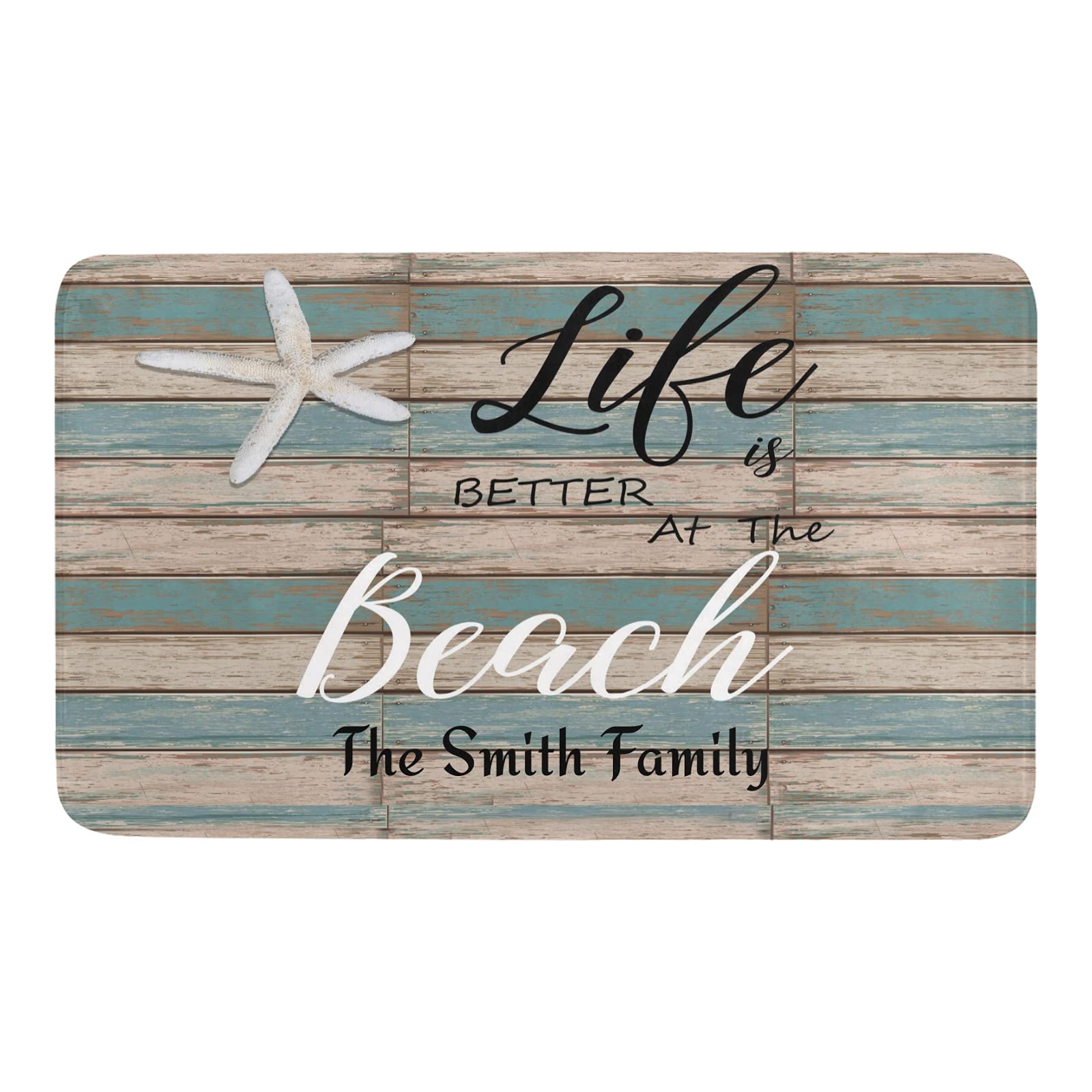 Personalized 'Life is Better at The Beach' Doormat - 18x30 Inch Non-Slip Indoor/Outdoor Entryway Rug for Front Door, Kitchen & Patio - Perfect for Coastal Home Decor & Beach House Entrance