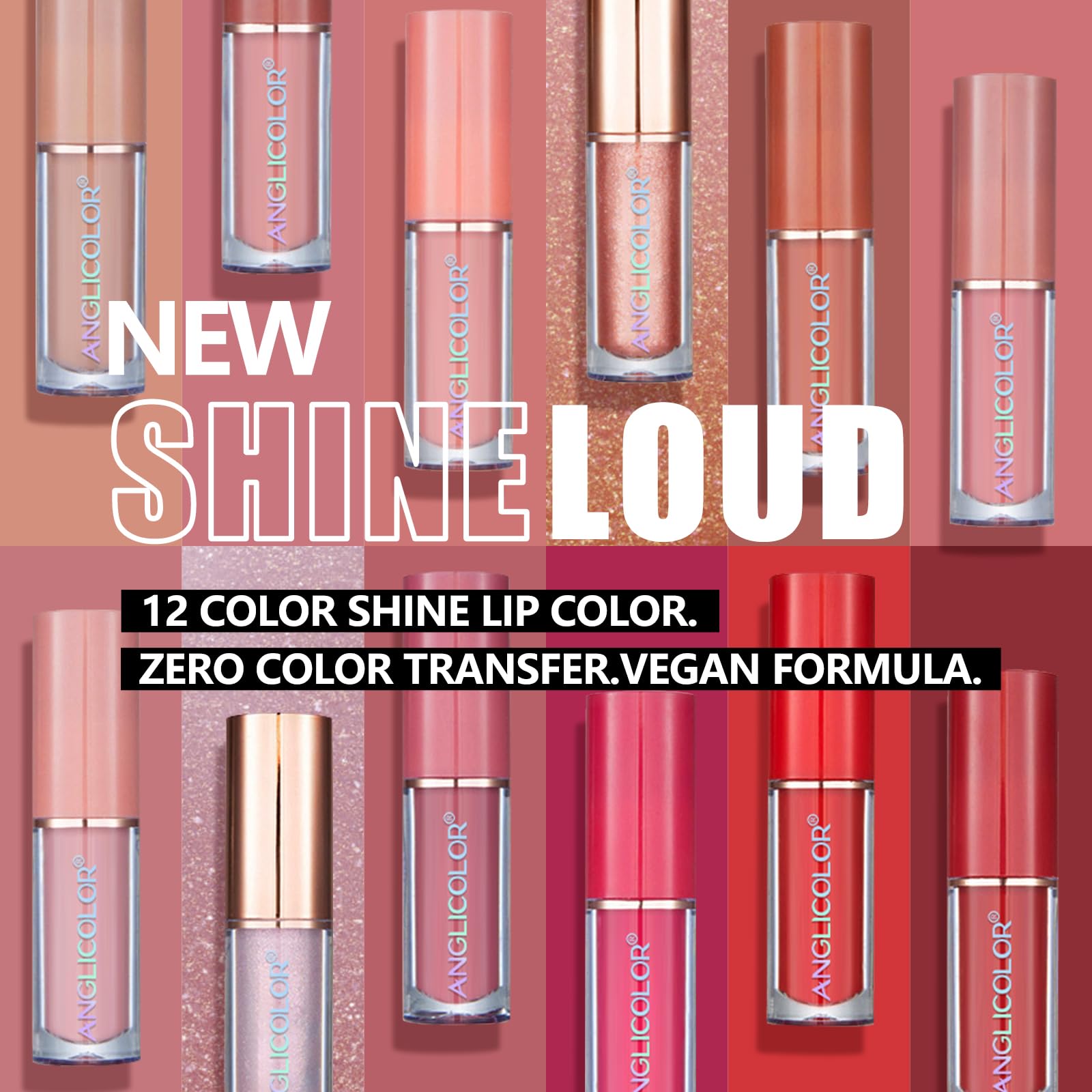 Anglicolor Long-Lasting Lip Gloss Set - 12 Highly Pigmented Vegan & Cruelty-Free Lipsticks, Non-Stick Cup, Smooth Application, No Flaking - Perfect for Daily Wear, Parties & Special Occasions (12PCS)
