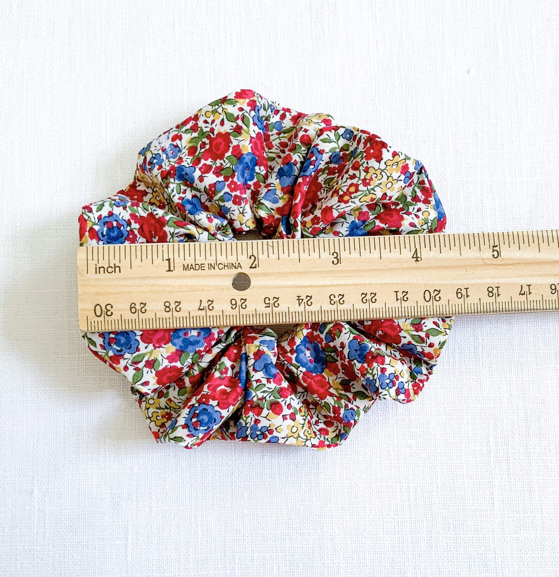 Liberty of London Floral Face Mask & Scrunchie Set for Women | Emma & Georgina Red Tana Lawn Cotton Hair Accessories | Large Pony Tail Holder | Perfect for Everyday Wear, Office & Special Occasions