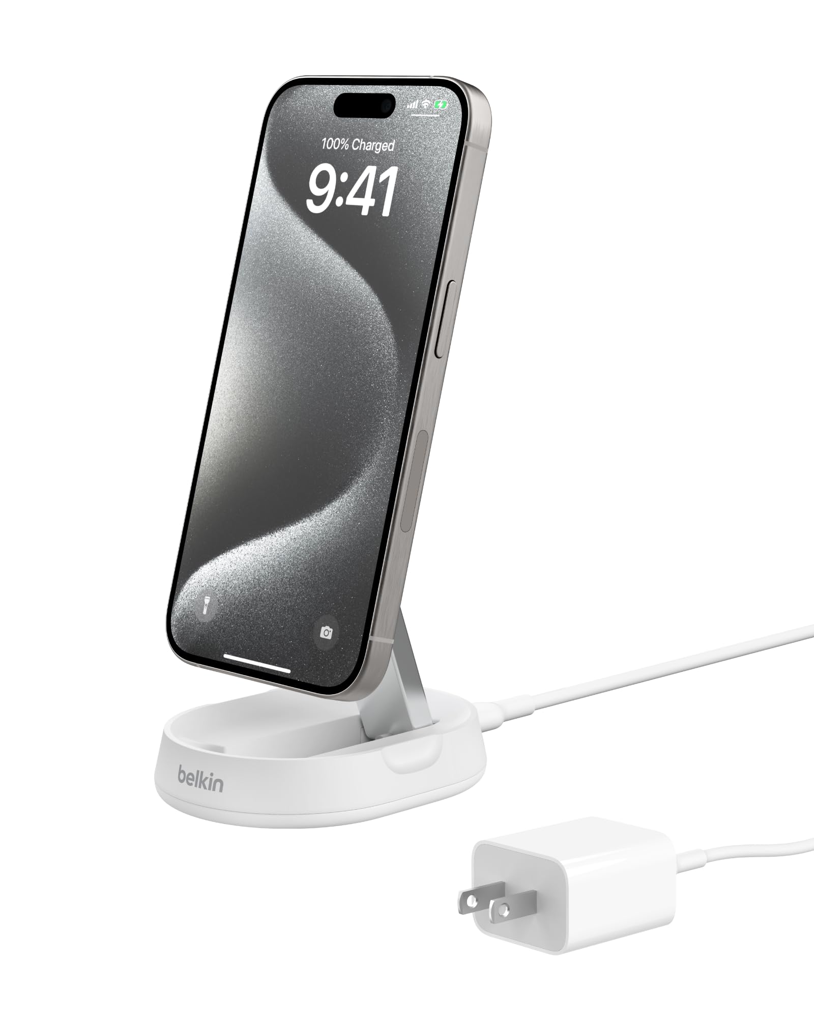 Belkin 15W MagSafe-Compatible Fast Qi2 Charging Stand - Magnetic Wireless Charger for iPhone 16/16 Plus/16 Pro/16 Pro Max, iPhone 15/14 Series, AirPods Pro & Qi-Enabled Devices (White) | Perfect for Bedside, Office & Travel Charging