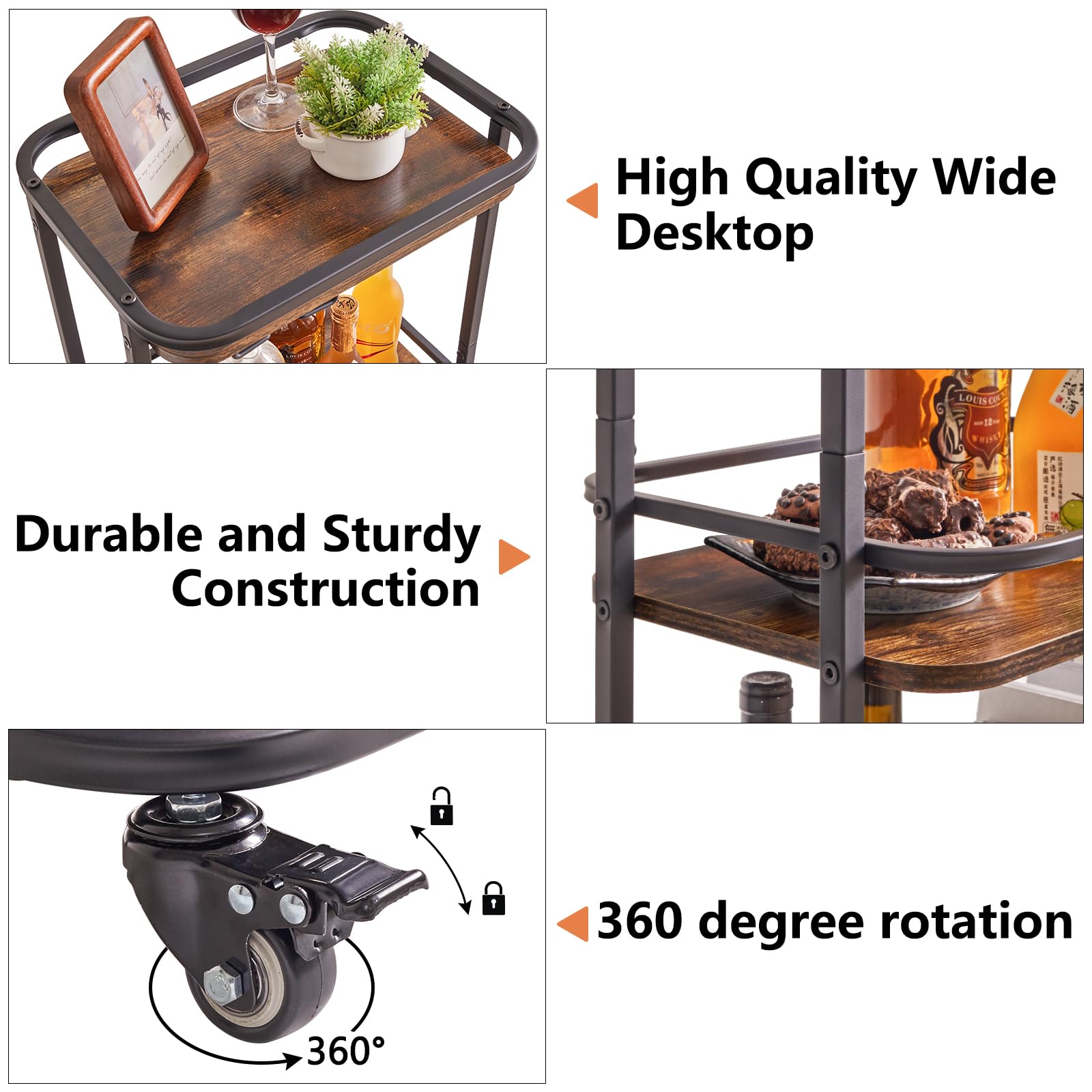 IBUYKE 3-Tier Rolling Bar Cart with Wheels - 11.79