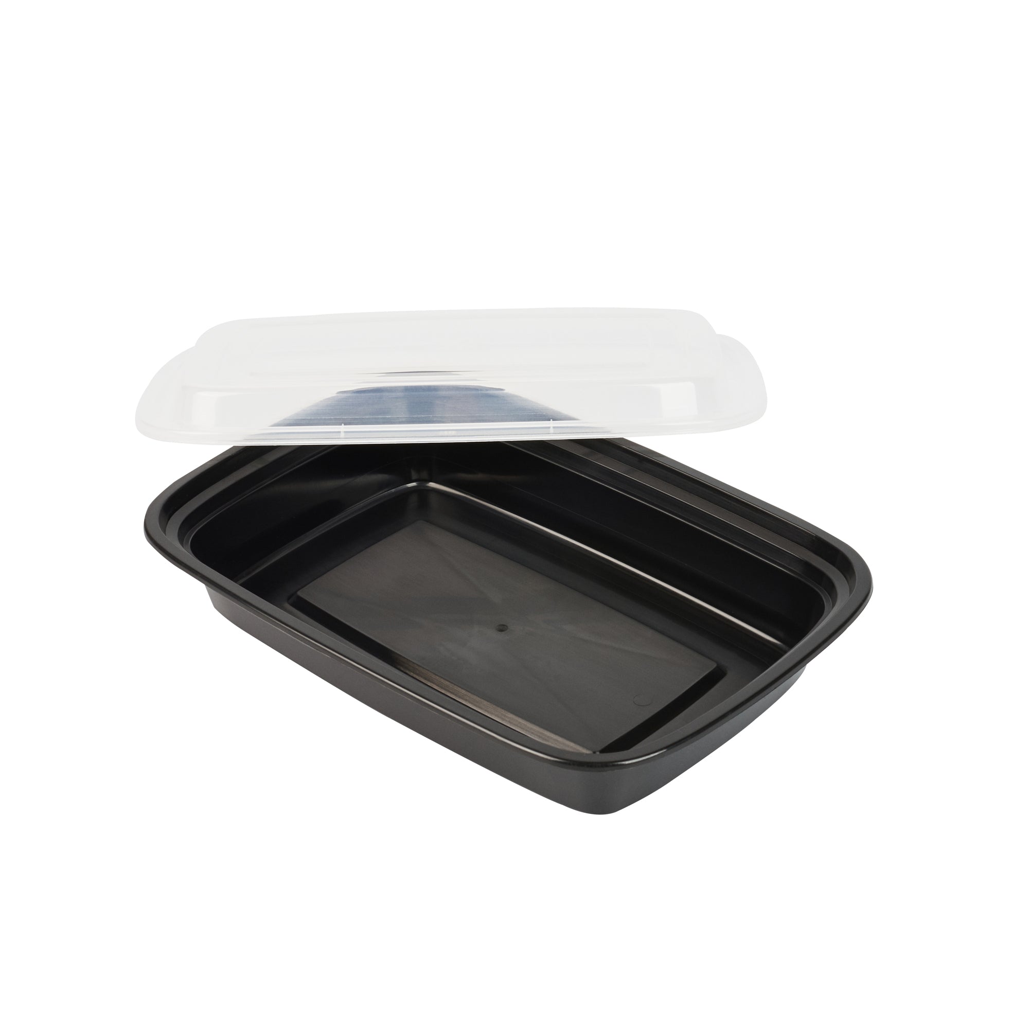 28 oz Black Plastic To Go Containers with Clear Lids - 100 Pack | Microwave Safe Food Storage Boxes (8.75