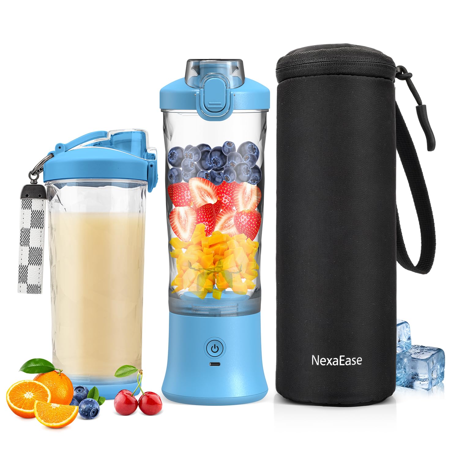 Portable Blender with Insulated Sleeve - 20oz USB Rechargeable Personal Blender for Protein Shakes, Smoothies & Juices | 6 Stainless Steel Blades, Travel Lid | Perfect for Gym, Office, Travel & Home Kitchen Use