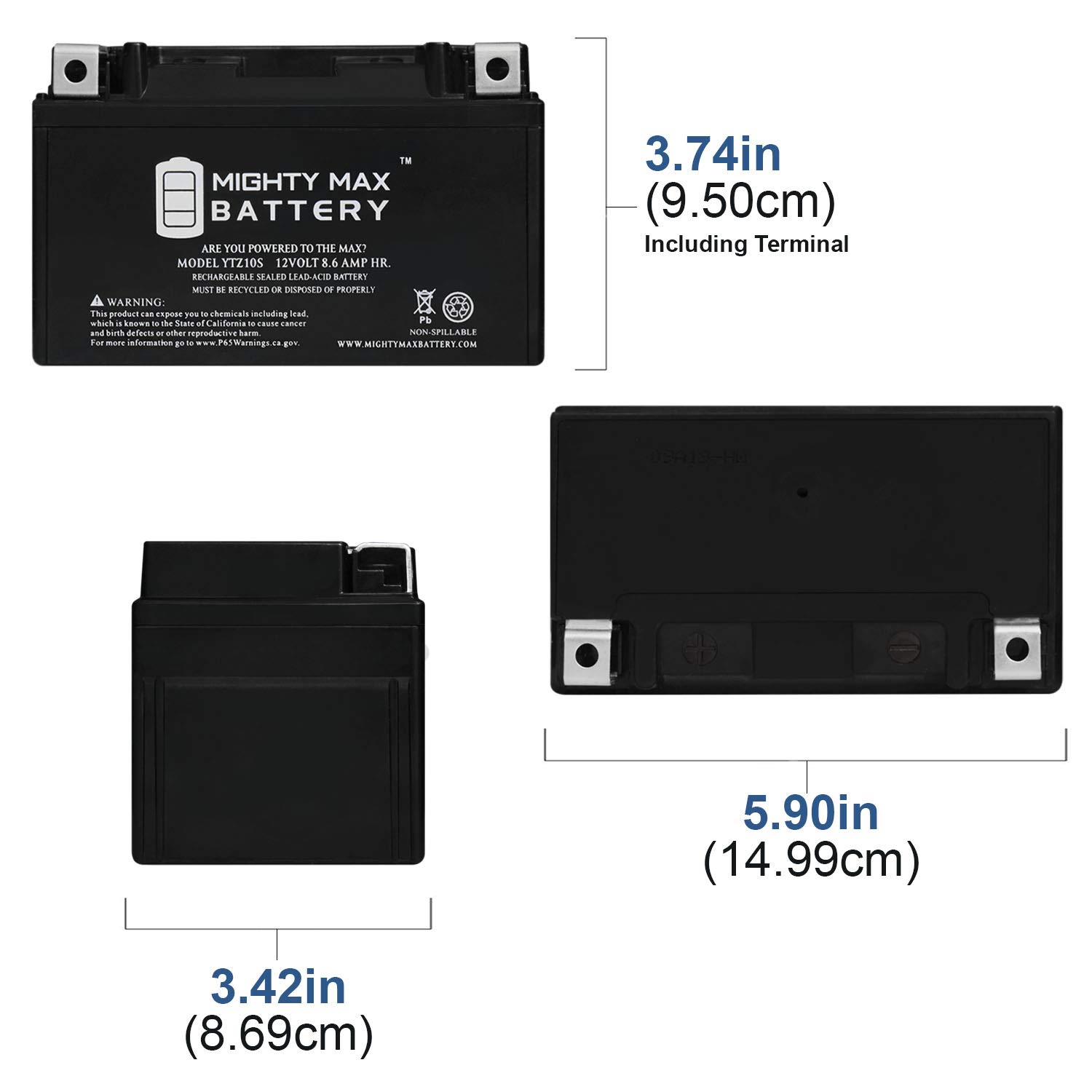 Mighty Max YTZ10S 12V 10Ah AGM Battery with 12V 2A Charger - Compatible with Yamaha 250 Maxam 2013 & Other Powersports Vehicles - Perfect for Motorcycles, ATVs, and Marine Applications