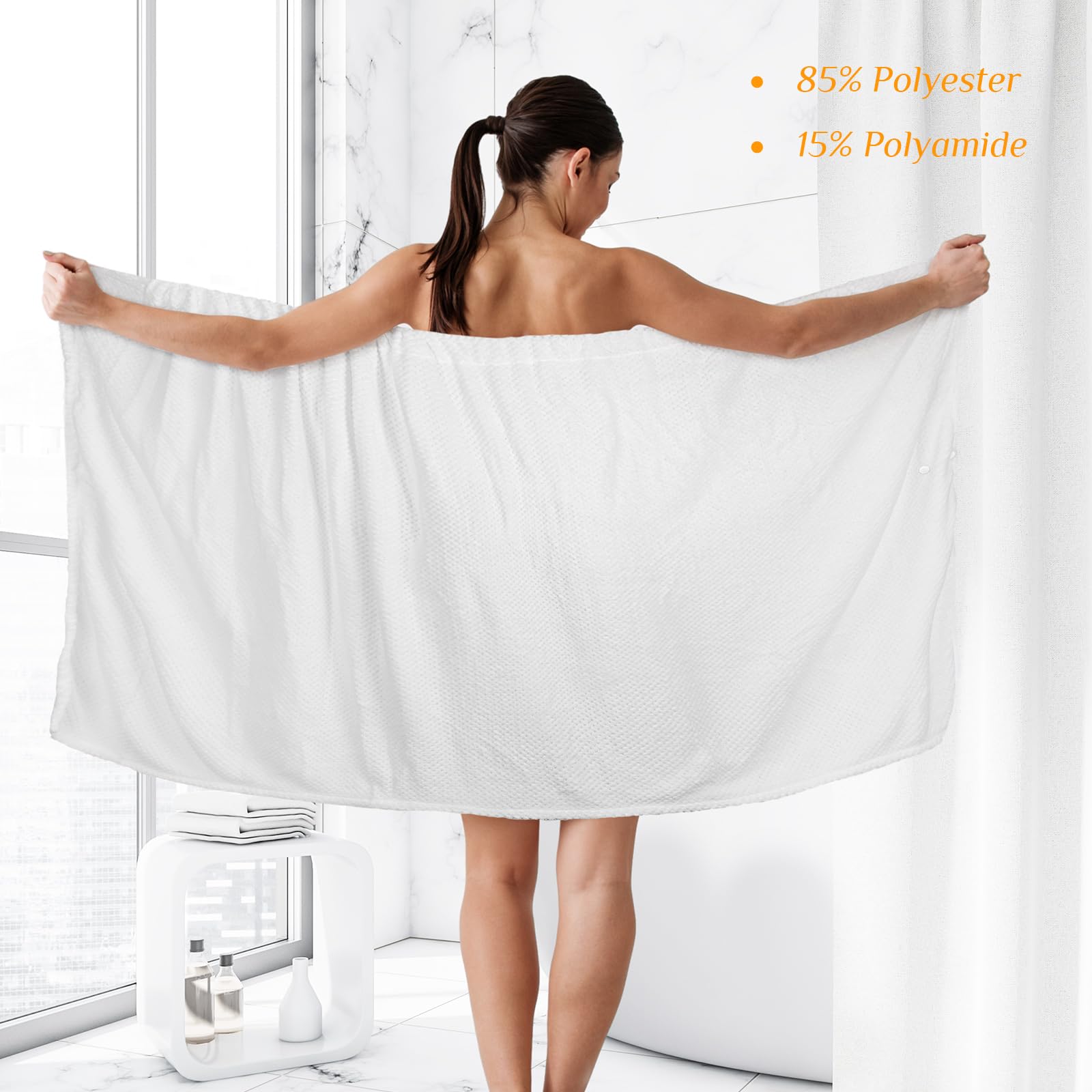 Tigeen 4-Piece Spa Wrap Set for Women - Adjustable Elastic Closure Bath Towel Robe, Lightweight Shower Wrap (Medium, White) | Perfect for Spa Days, Post-Shower Relaxation & At-Home Pampering