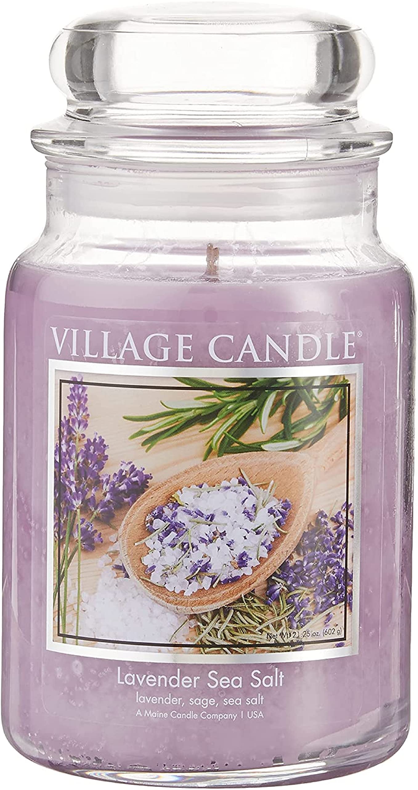 Village Candle Lavender Sea Salt & Fresh Lemon Scented Candles - 21.25 oz Large Glass Apothecary Jar - Purple & Yellow - Relaxing Aromatherapy for Home, Spa & Bedroom Decor