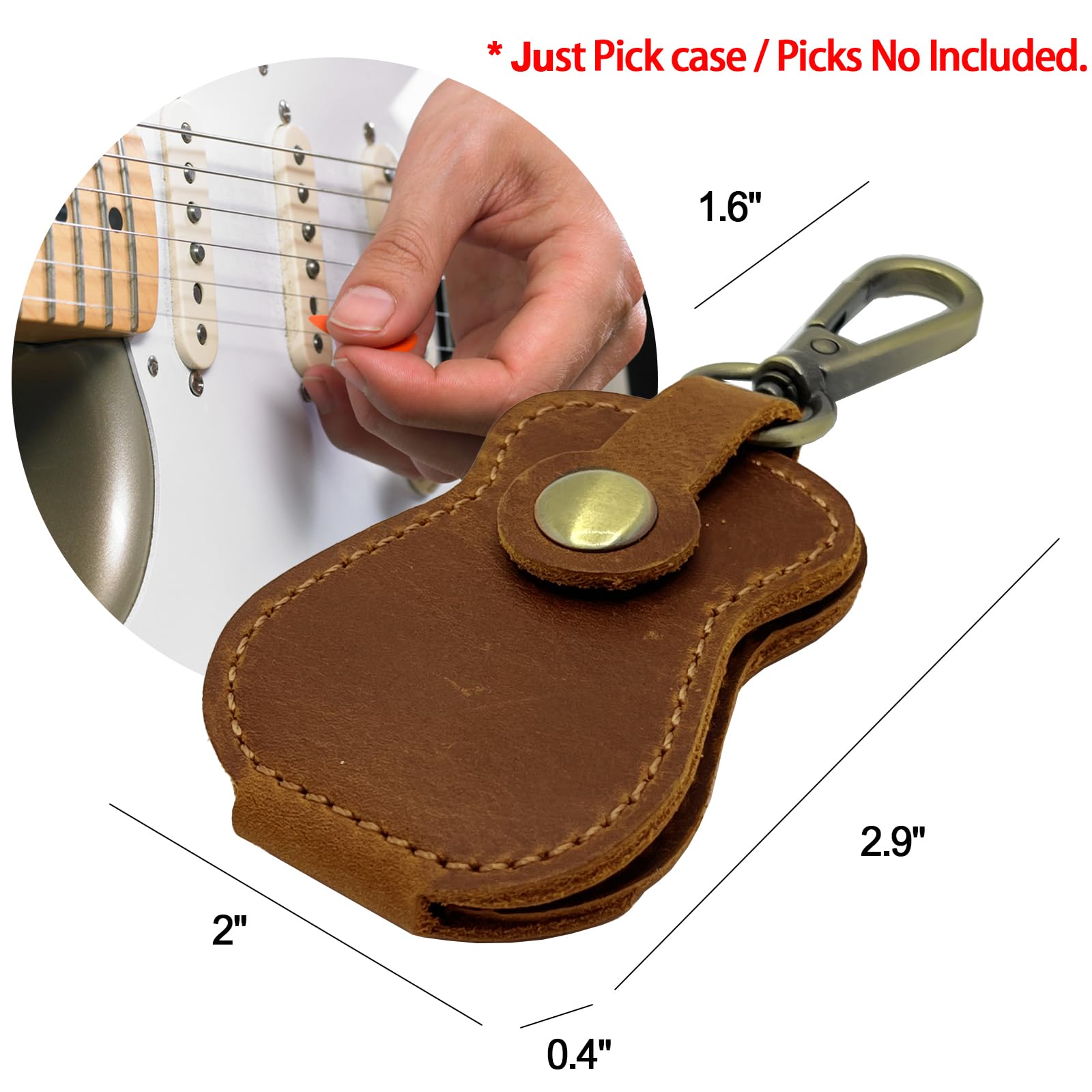 Premium Genuine Leather Guitar Pick Holder Keychain - Compact 4-Pick Storage Case with Hook - Portable Guitar Accessories for Musicians - Perfect for Guitarists, Bass Players & Travel Use