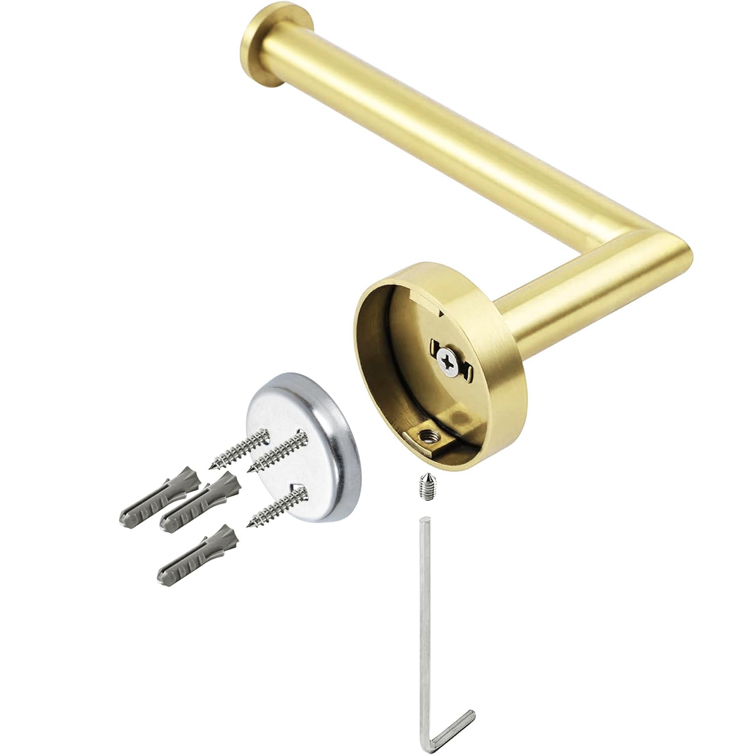 HITSLAM Brushed Gold Toilet Paper Holder - Wall Mount SUS 304 Stainless Steel Bathroom Tissue Roll Holder - Waterproof & Rotate-Proof - Elegant Brushed Brass Finish for Modern Bathroom Decor (Ideal for Home, Hotel & Office Restrooms)