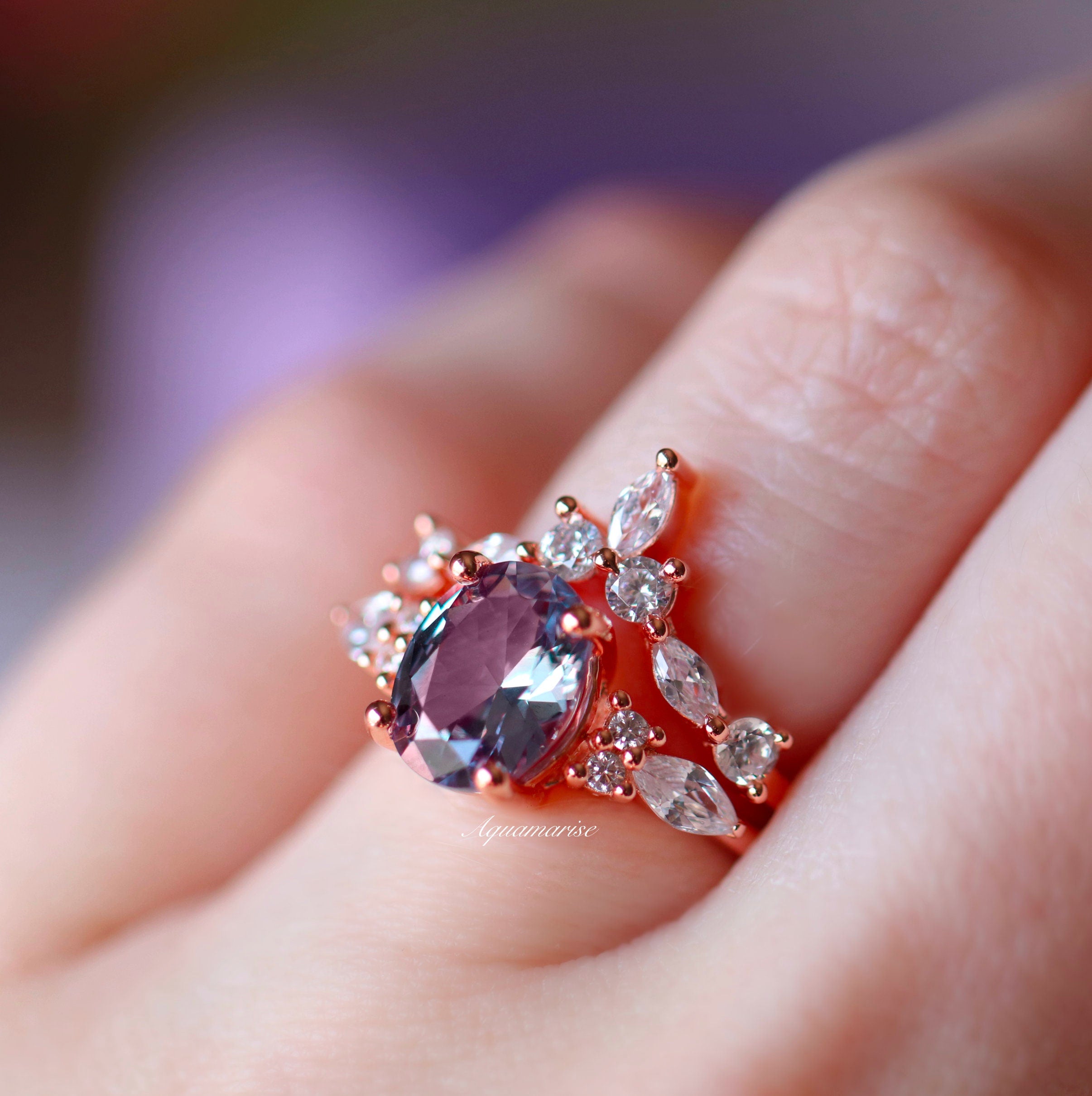 Evelyn Alexandrite Ring Set - 14K Rose Gold Vermeil Jewelry for Women | Perfect for Engagement, Anniversary & Special Occasion Gifts