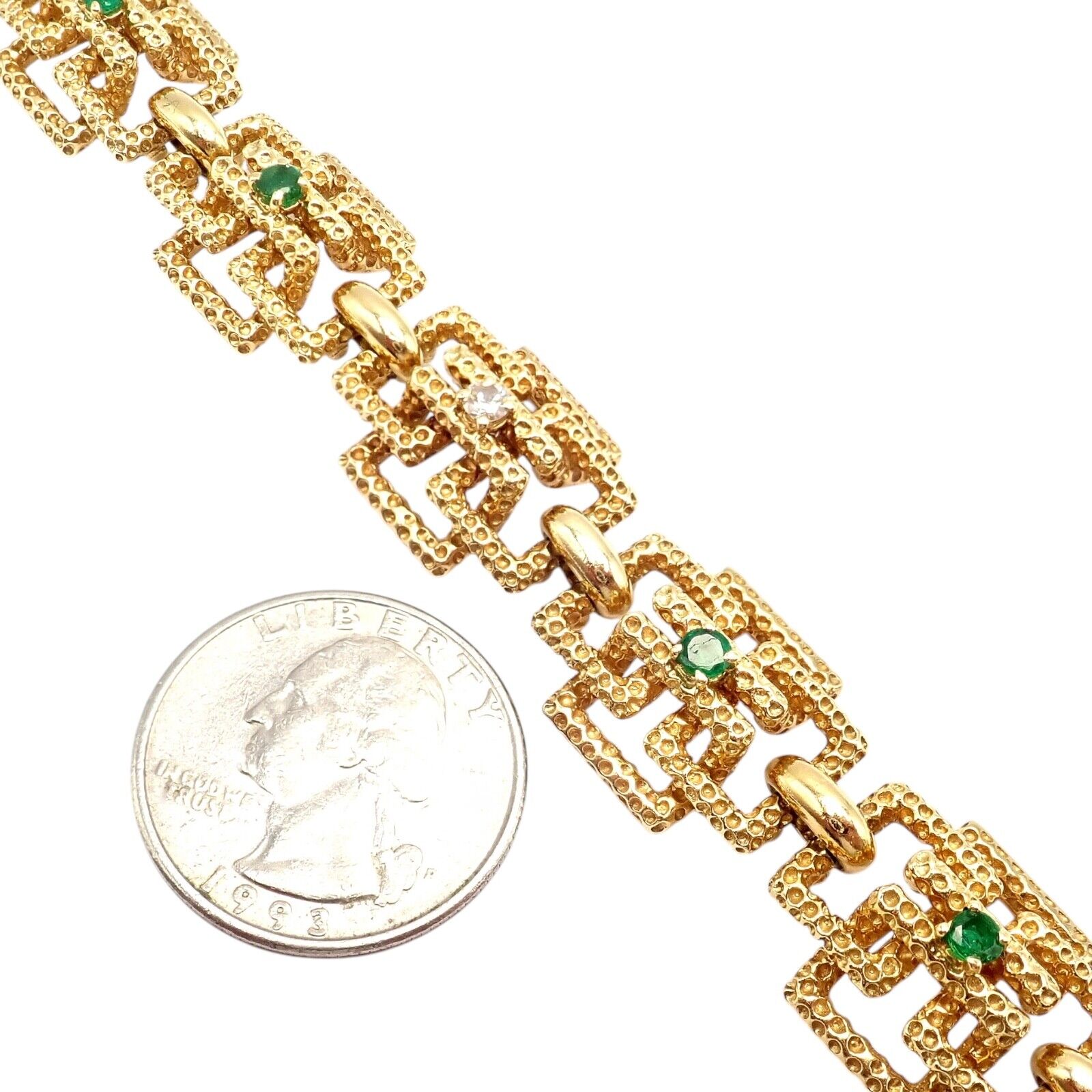 Vintage Tiffany & Co France 18k Yellow Gold Diamond Emerald Bracelet - Luxury Jewelry Gift for Women, Anniversary & Special Occasions