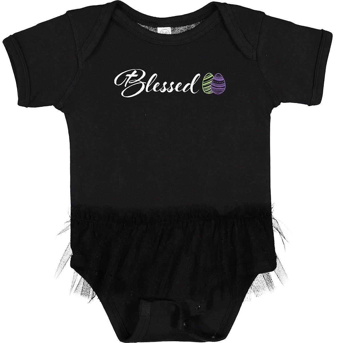 Inktastic Easter Blessed with Green and Purple Eggs Infant Tutu Bodysuit - Cute Baby Outfit for Easter Photos, Church, and Holiday Celebrations