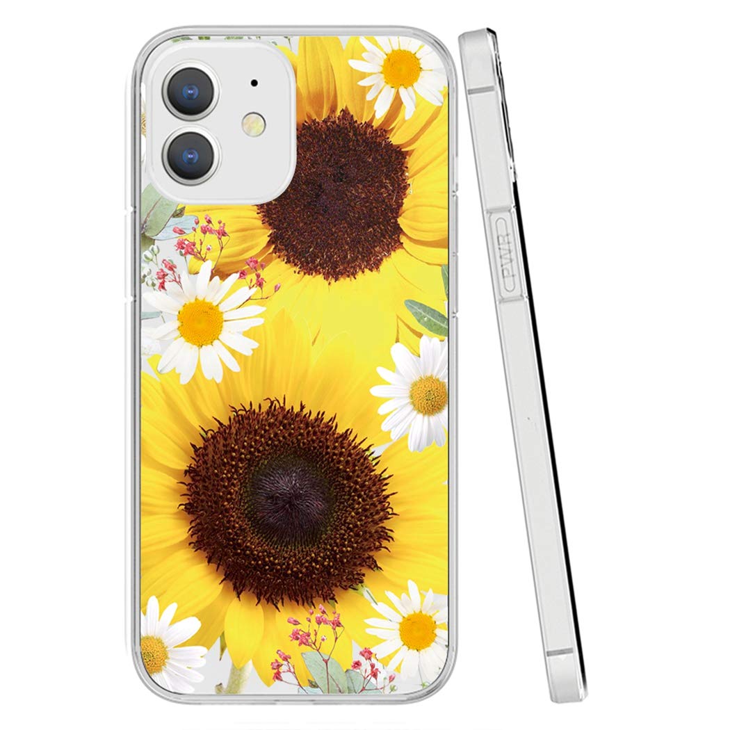 **Premium Clear TPU Shockproof Phone Case for iPhone 12 Mini 5.4 Inch - Soft Protective Transparent Cover for Women & Girls (Sunflower Design) - Perfect for Everyday Use, Travel & Outdoor Activities**