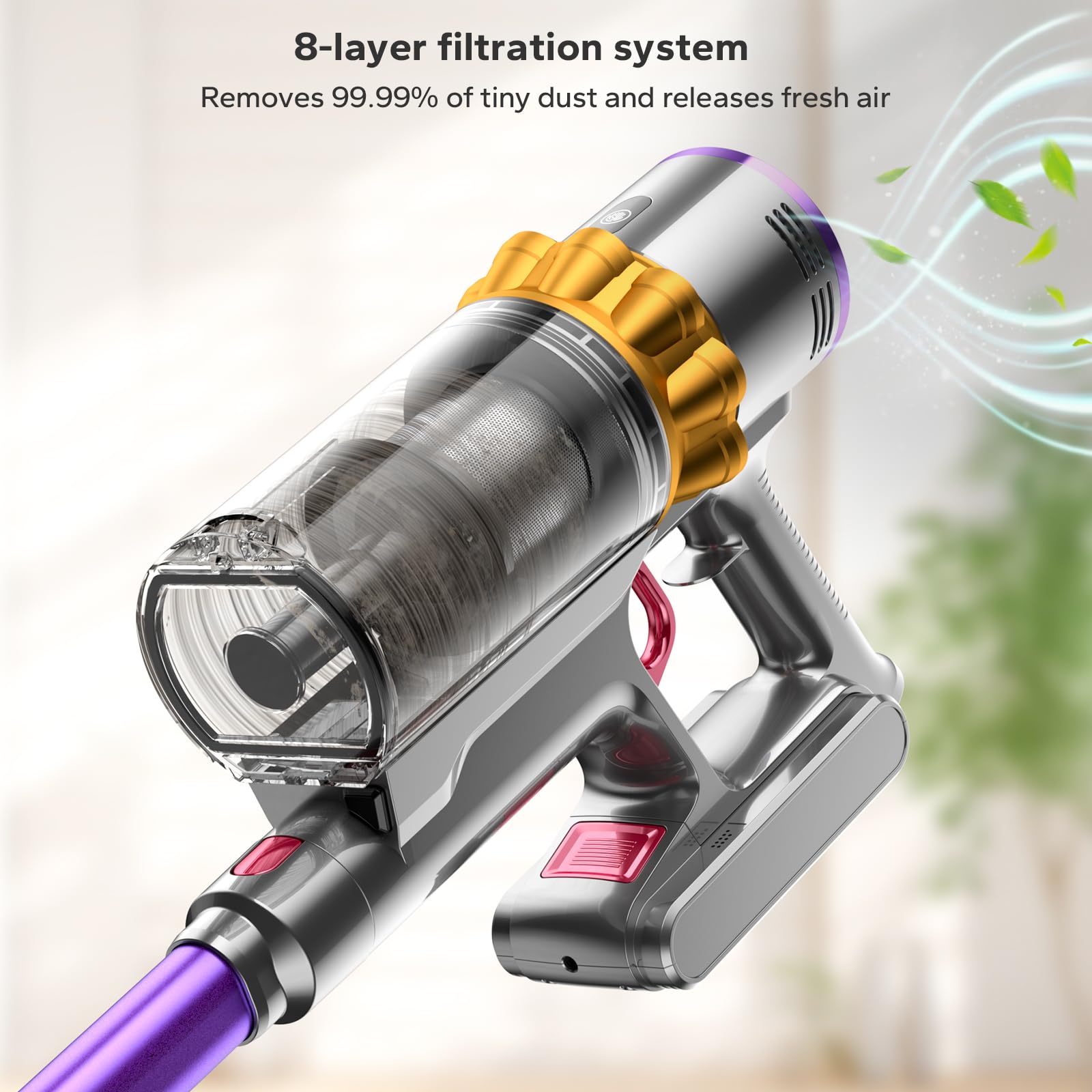 Powerful Cordless Vacuum Cleaner - 550W/45Kpa Suction, 70 Min Runtime, LED Display, Wall Mount Charging, 1.6L Dust Cup, Anti-Tangle Technology - Rechargeable Stick Vacuum for Pet Hair, Carpet & Hard Floors - Perfect for Home Cleaning & Pet Owners
