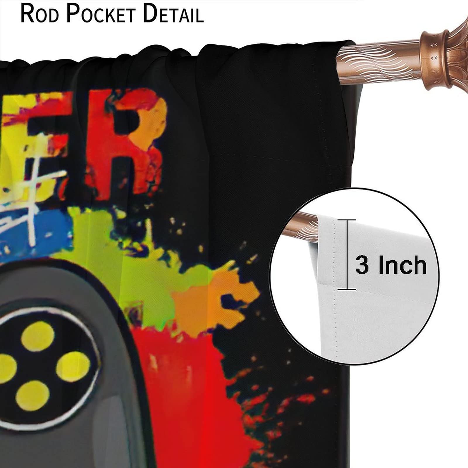 Colorful Game Joystick Window Curtains for Gaming Room - Blackout Rod Pocket Drapes 72x63 Inch for Boys Girls Teens Bedroom - Perfect for Gamers, Man Cave & Darkening Bedroom Windows
