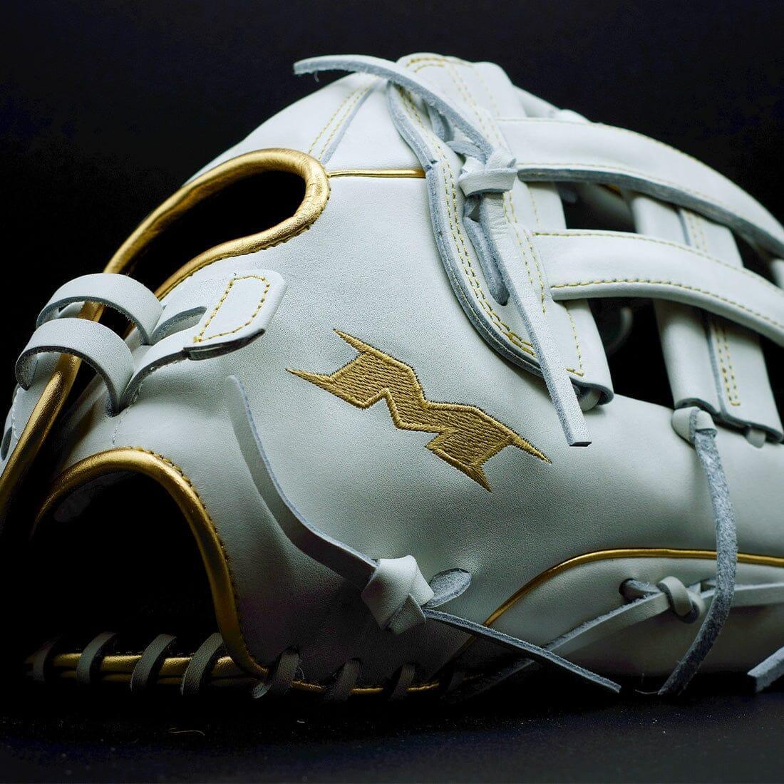 Miken Gold Pro Series 13 Inch White Slowpitch Softball Fielding Glove (PRO130 WG) - Premium Leather for Adult Players - Perfect for Outfield & Infield Defense
