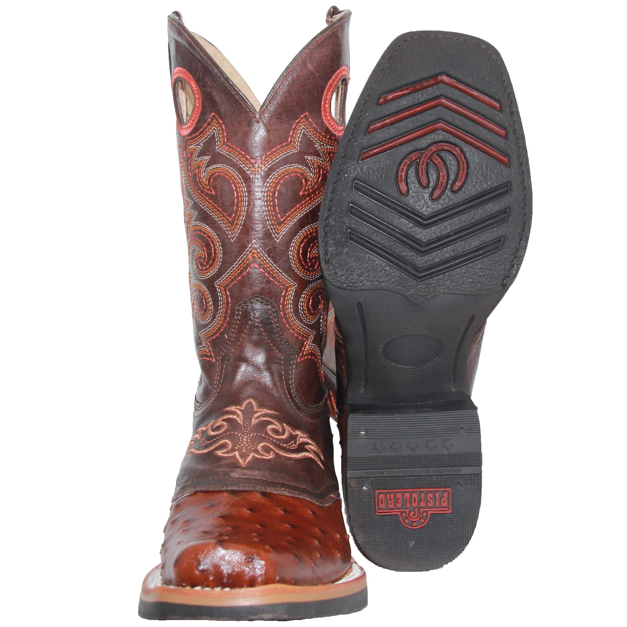 **Men's Genuine Cowhide Leather Square Toe Ostrich Quill Print Western Cowboy Boots – Durable & Stylish for Rodeo, Country Dance & Casual Wear**