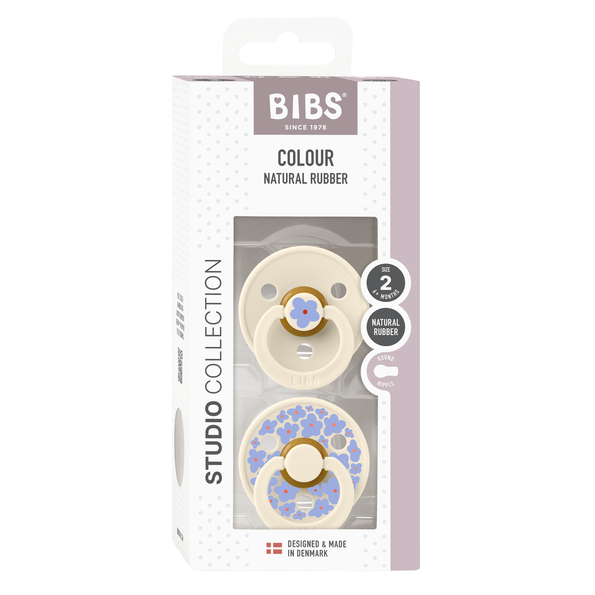 BIBS Studio Collection Jasmine Latex Pacifiers - Twin Pack (2-Pack) for Newborns & Babies - Soothing & Comforting for Day & Night Use