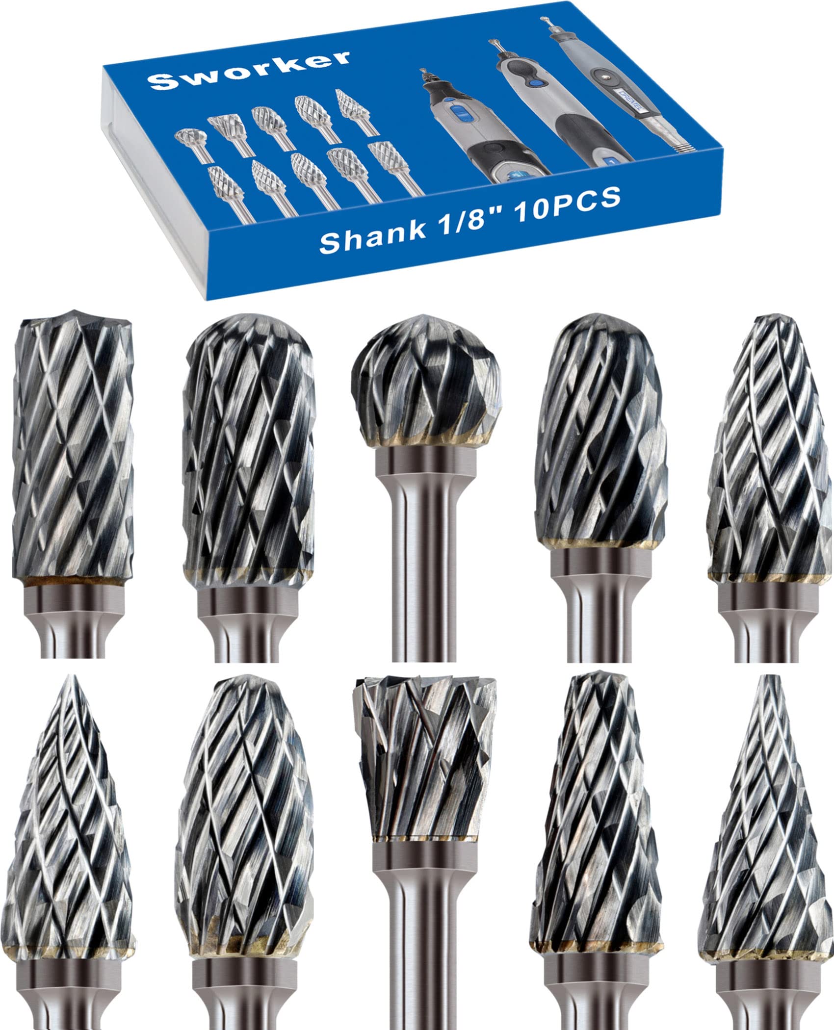 10Pcs Carbide Burr Set 1/8