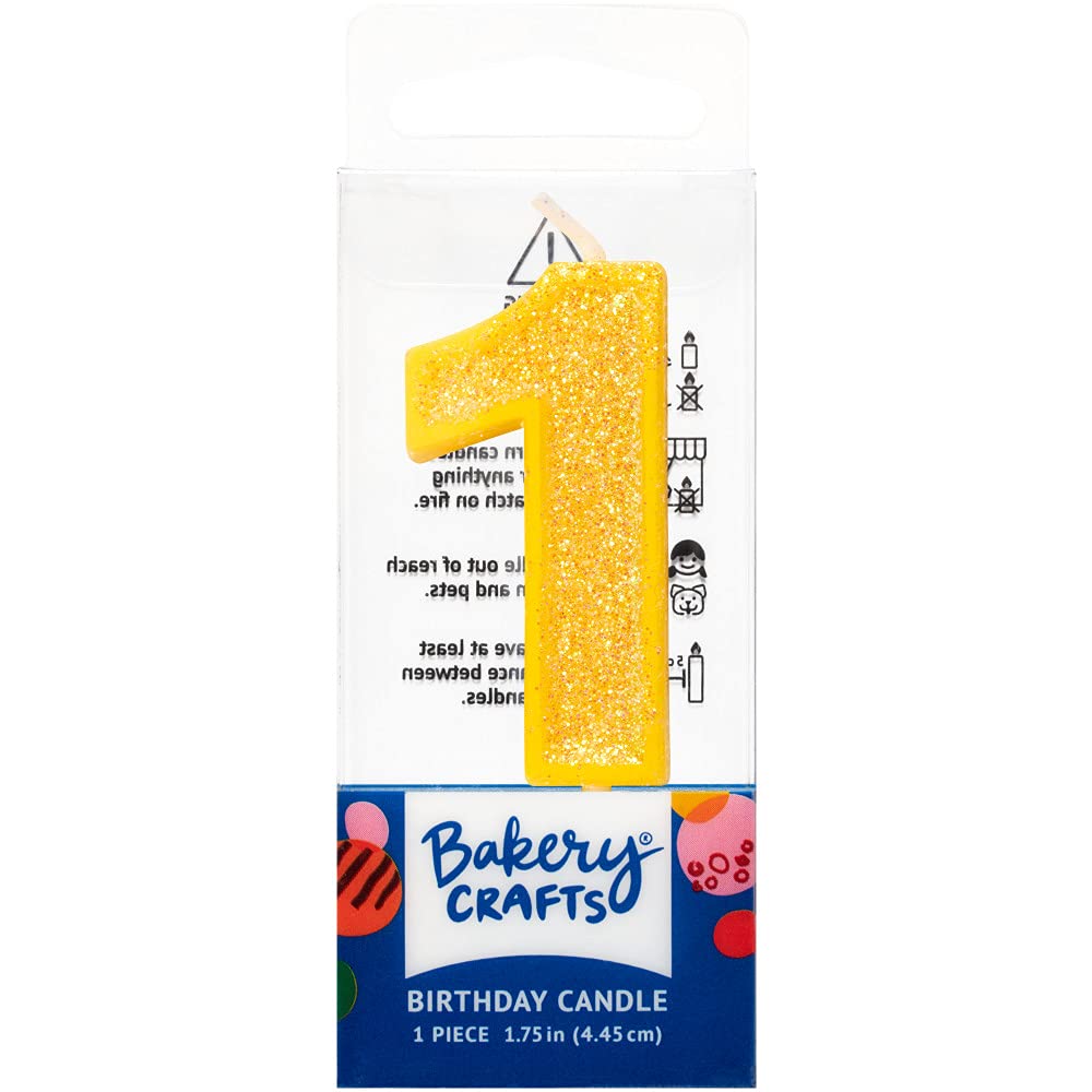 1 Mini Yellow Glitter Numeral Cake Candles (12-Pack) - Birthday Cake Topper Decorations for Parties, Weddings & Celebrations
