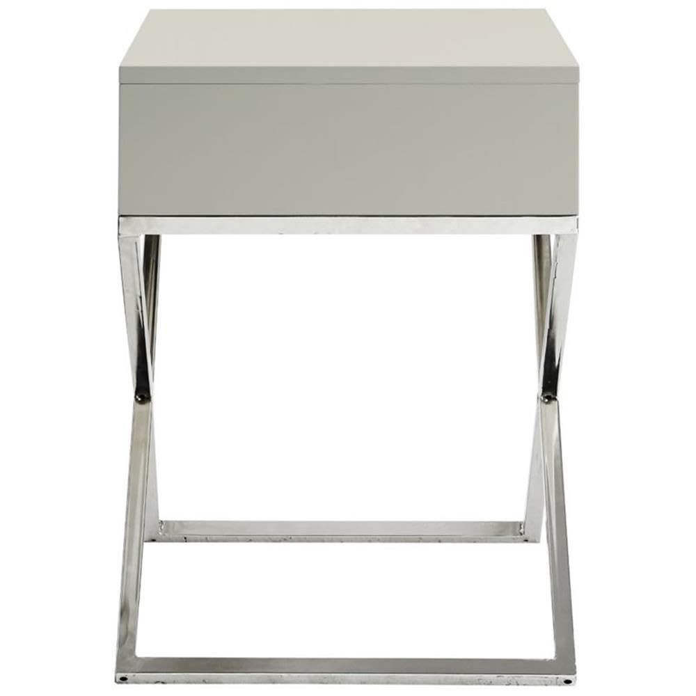 Brianna 1-Drawer Nightstand with X-Metal Legs in Gray/Chrome - Modern Bedside Table for Bedroom, Living Room & Office - Compact Storage Solution with Sleek Design