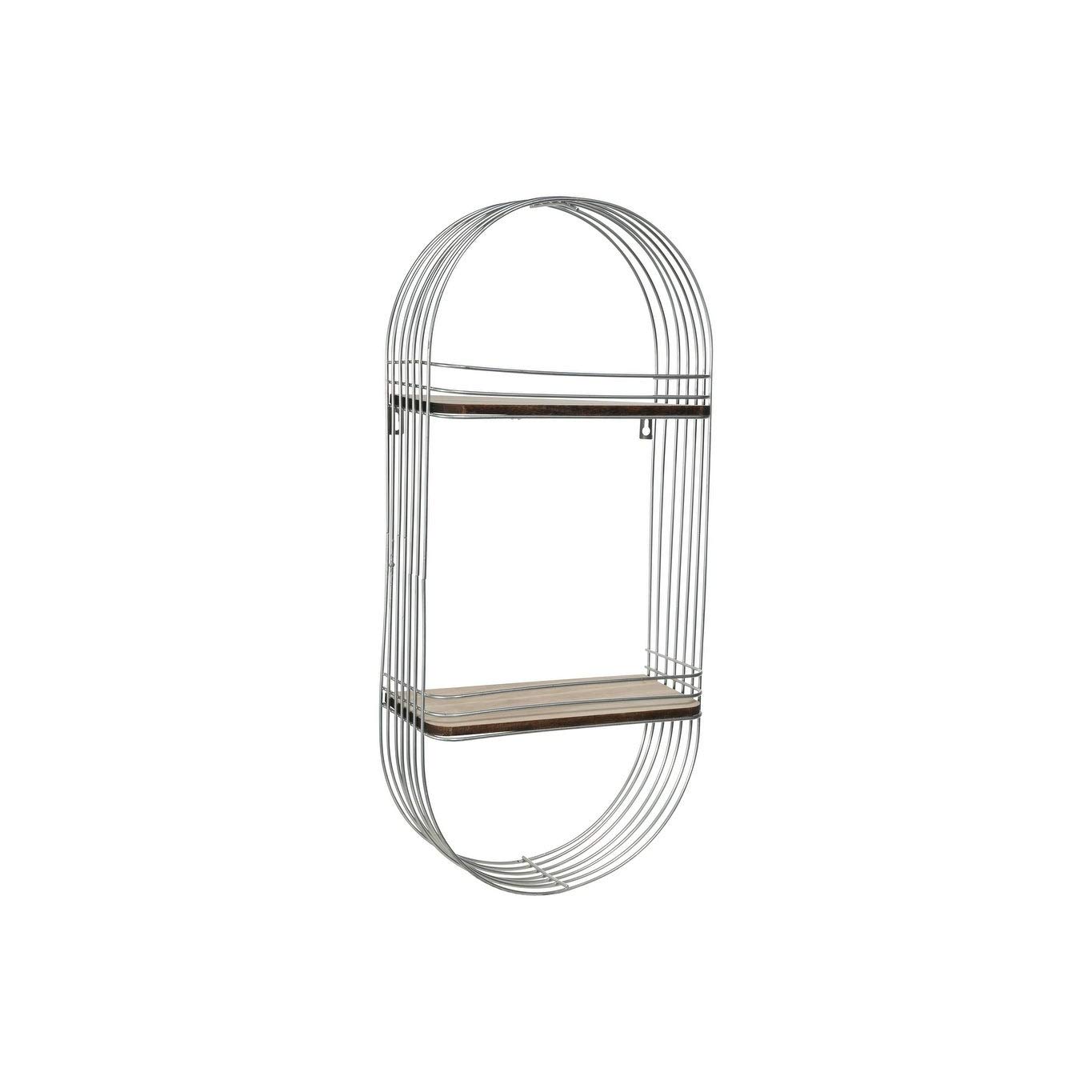 Modern Silver & Brown Oblong Metal Frame with 2 Wooden Shelves - Contemporary Wood Storage Organizer with Hangers | Perfect for Bedroom Closet, Entryway, or Bathroom Organization