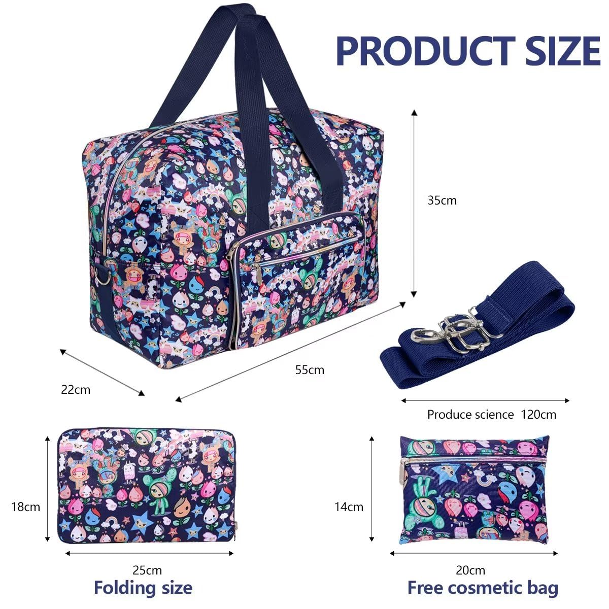 Foldable Travel Duffel Bags for Women - Large Nylon Weekender Overnight Carry On Bag with Floral Makeup Pouch | Perfect for Gym, Beach Trips & Weekend Getaways