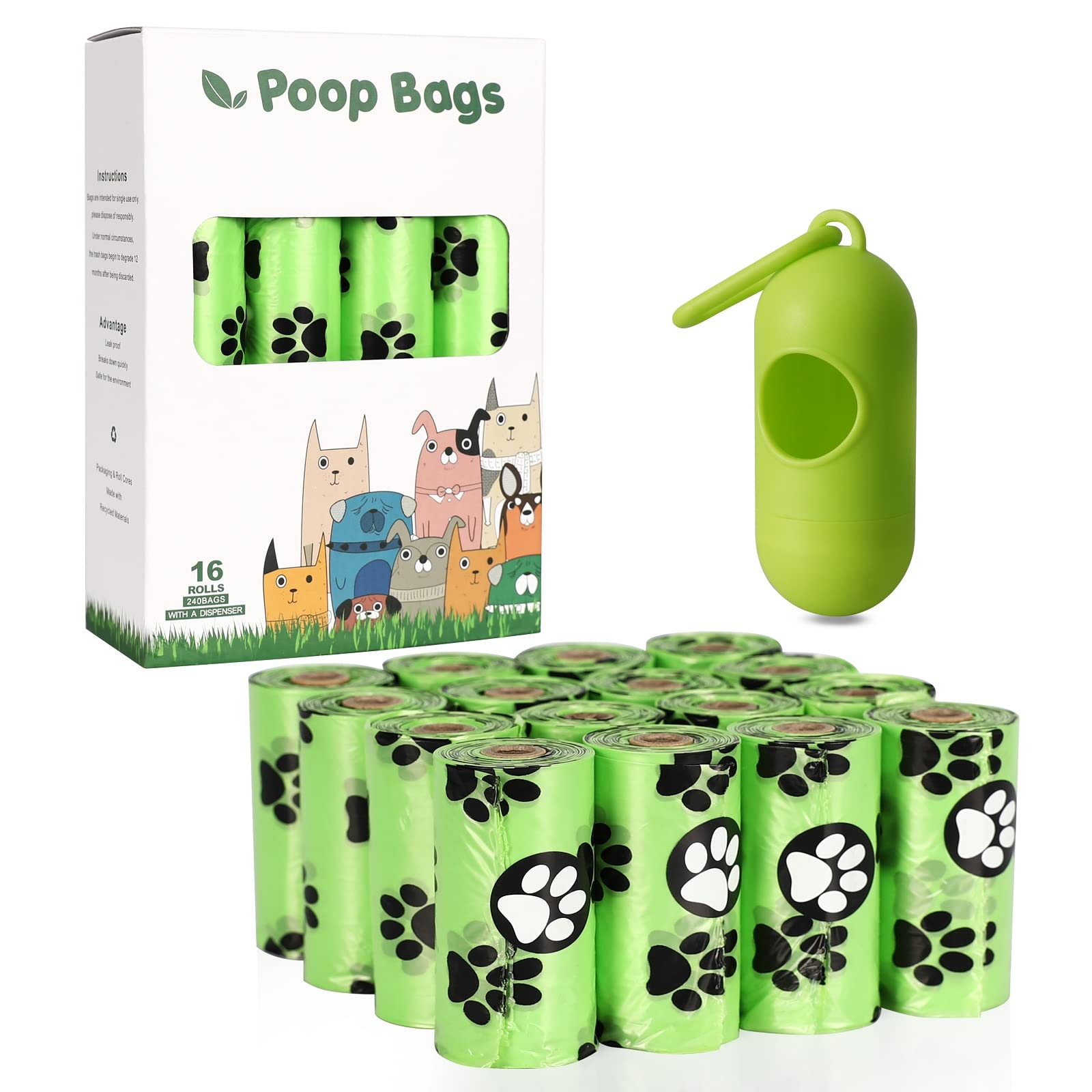 **Eco-Friendly Dog Poop Bags with Dispenser – 240 Count (16 Rolls) – Leak-Proof, Durable & BPA-Free – Large 9x13 Inches – EPI Technology – Perfect for Walks, Parks & Travel**