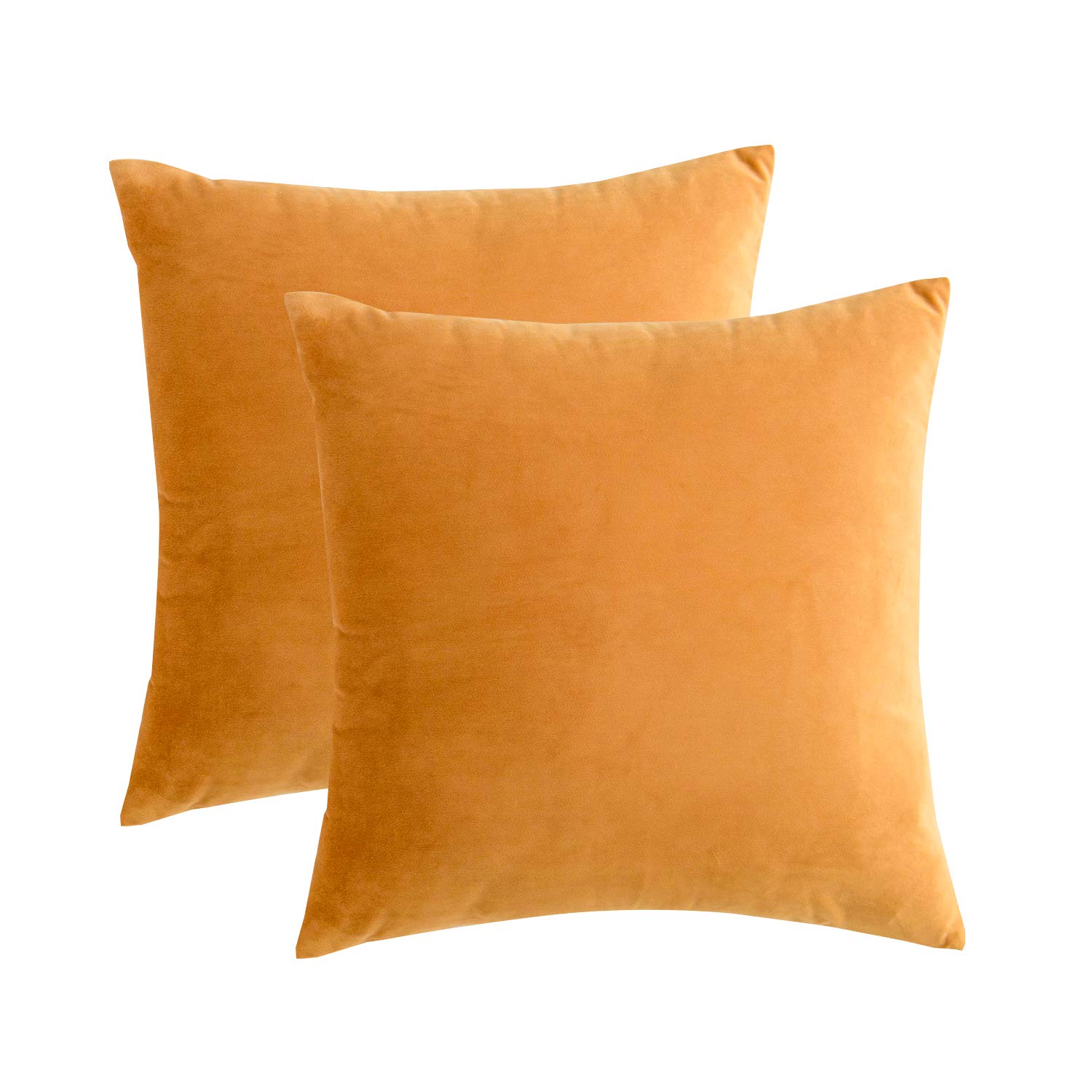Velvet Decorative Throw Pillow Covers 18x18 Inch - Soft Square Yellow Cushion Covers for Sofa, Couch, Bed & Chair - Set of 2 - Perfect for Living Room Decor, Bedroom Accent & Home Styling