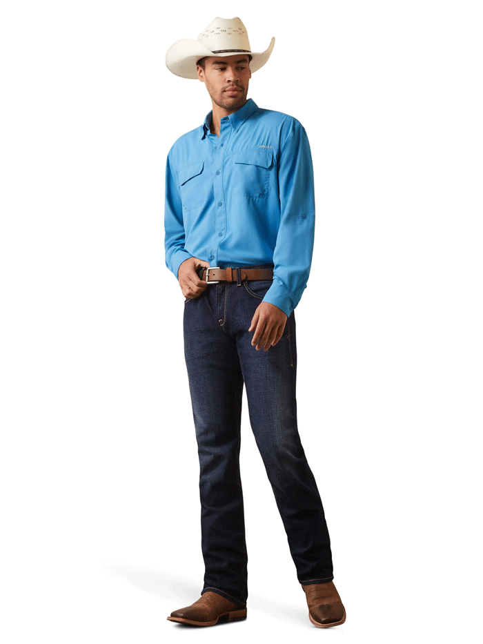 Ariat Men's VentTEK Outbound Classic Fit Long Sleeve Shirt - Breathable Work Shirt for Outdoor Activities, Hiking & Casual Wear (Cendre Blue)