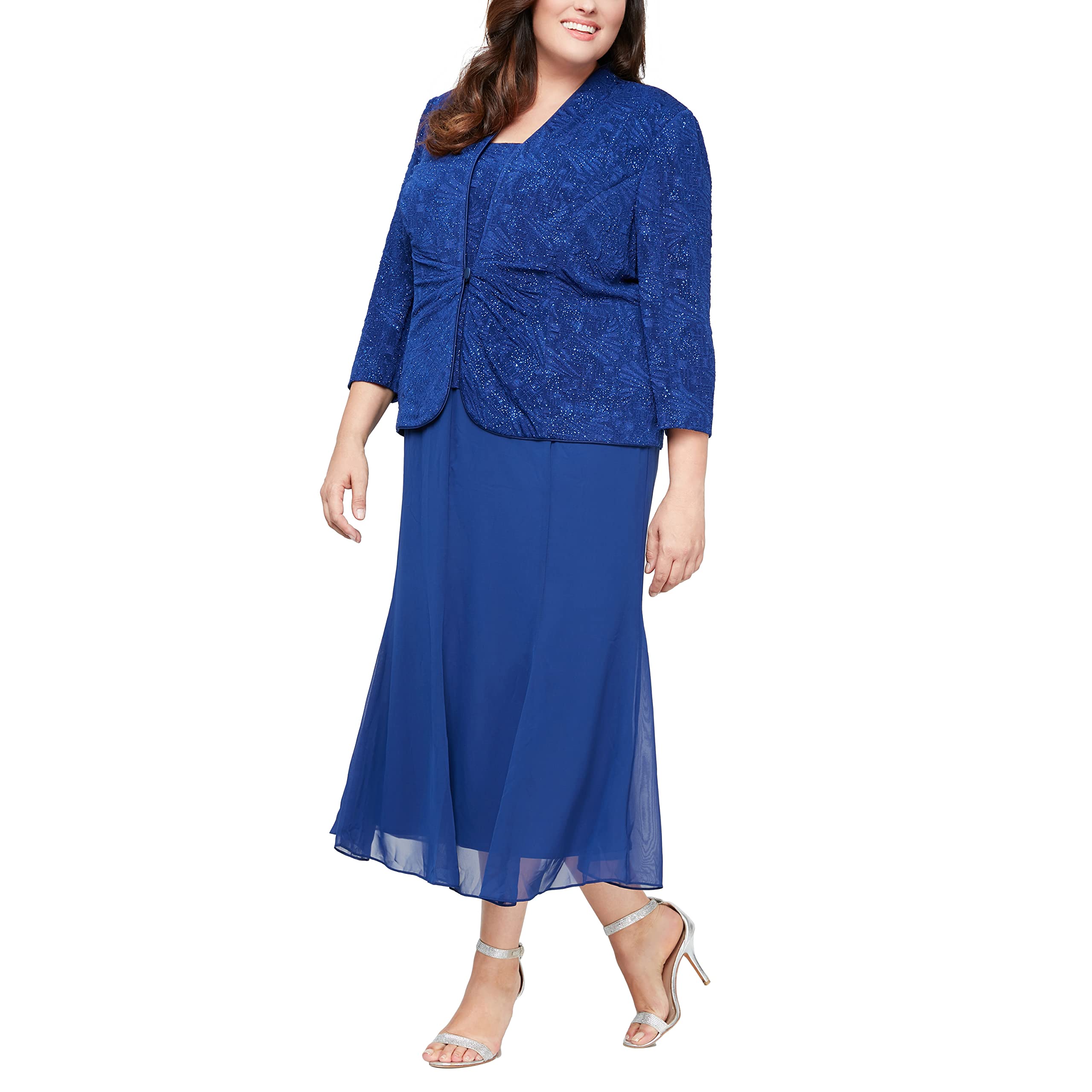 Alex Evenings Women's Plus Size Tea-Length Jacket Dress for Mother of The Bride - Elegant Formal Wear for Weddings, Parties & Special Occasions