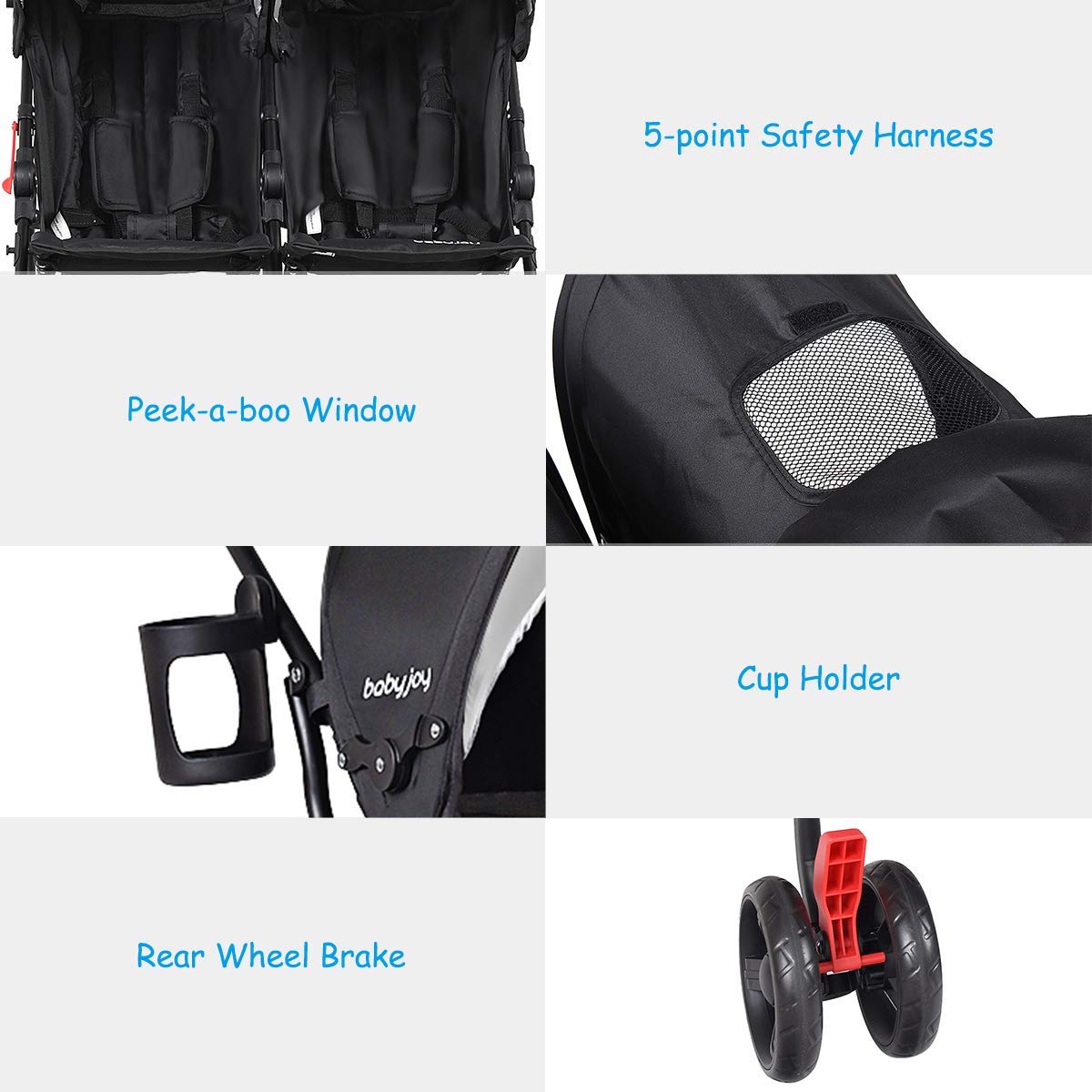 HONEY JOY Double Stroller - Lightweight Compact Side by Side Baby Stroller with Adjustable Canopy, Cup Holder & Storage Bag | Foldable Twin Umbrella Stroller for Infants & Toddlers | Perfect for Travel, Airplane, Shopping & Daily Walks