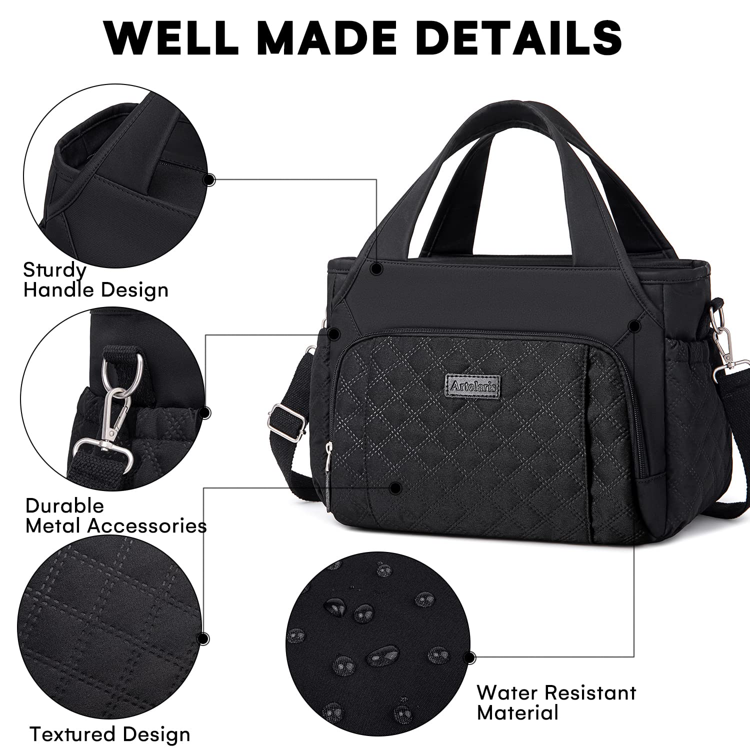 Artelaris Insulated Lunch Bag for Women - Large Leakproof Cooler Lunch Box for Work & School - Stylish Reusable Lunch Tote Bag for Office, Picnic & Outdoor Activities