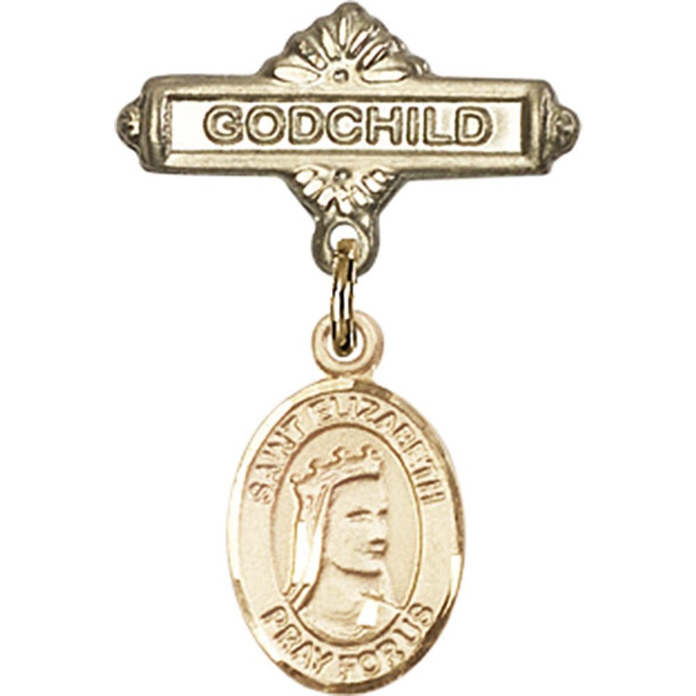 Bonyak Gold Filled Saint Elizabeth of Hungary Medal Charm - 1 X 5/8 Inch Religious Jewelry for Godchild, Baptism Gifts & Catholic Devotion