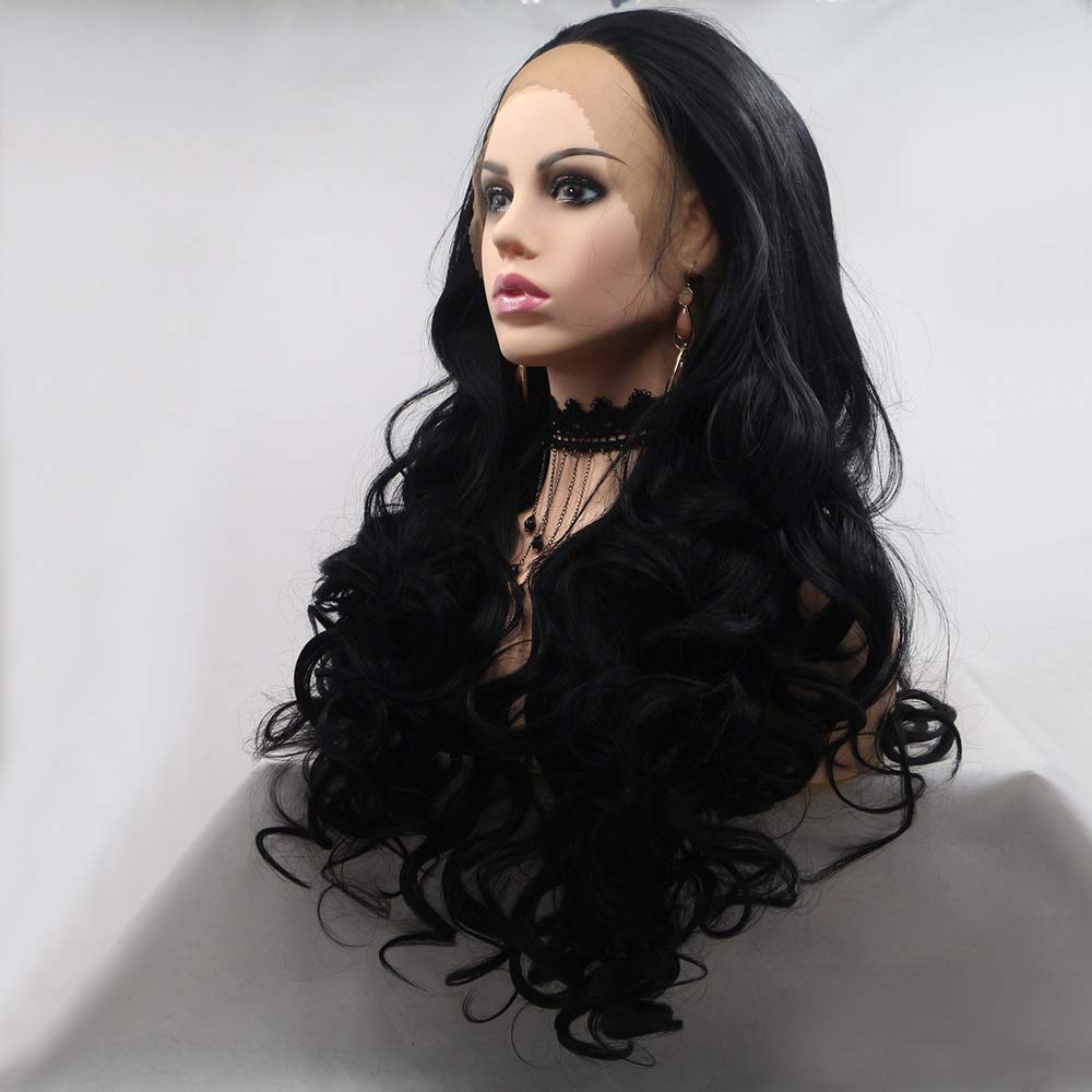 Handmade Lace Front Wigs for Women - European Style Long Black Curly Hair Wigs Set - Perfect for Cosplay, Daily Wear & Special Occasions