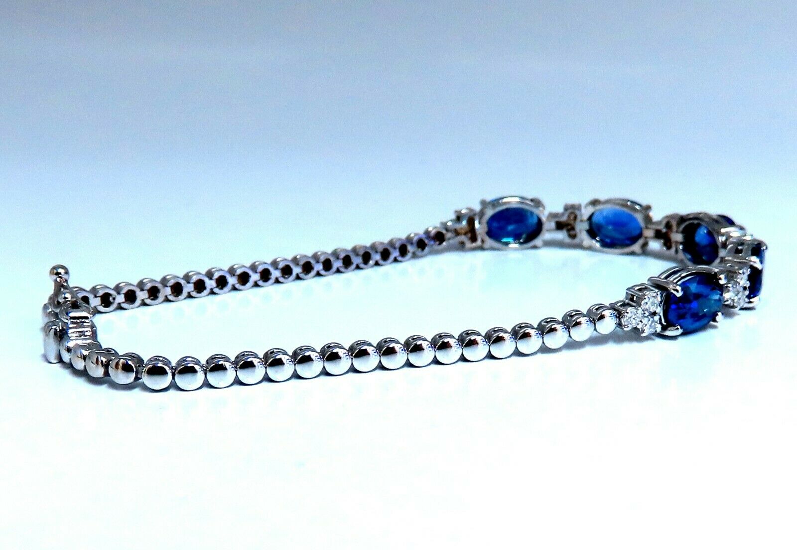 6.38ct Natural Vivid Royal Blue Round Sapphire Diamond Bracelet in 14K Gold - Elegant Jewelry for Weddings, Anniversaries & Special Occasions