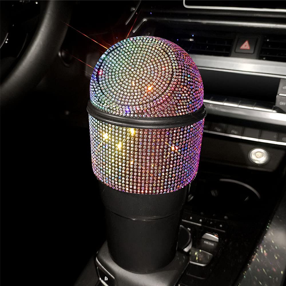 Bling Rhinestone Car Garbage Can with Lid - Mini Trash Bin for Automotive, Home, Office, Kitchen, Bedroom - Stylish & Functional for Cars, Desks, and Small Spaces (Colorful)