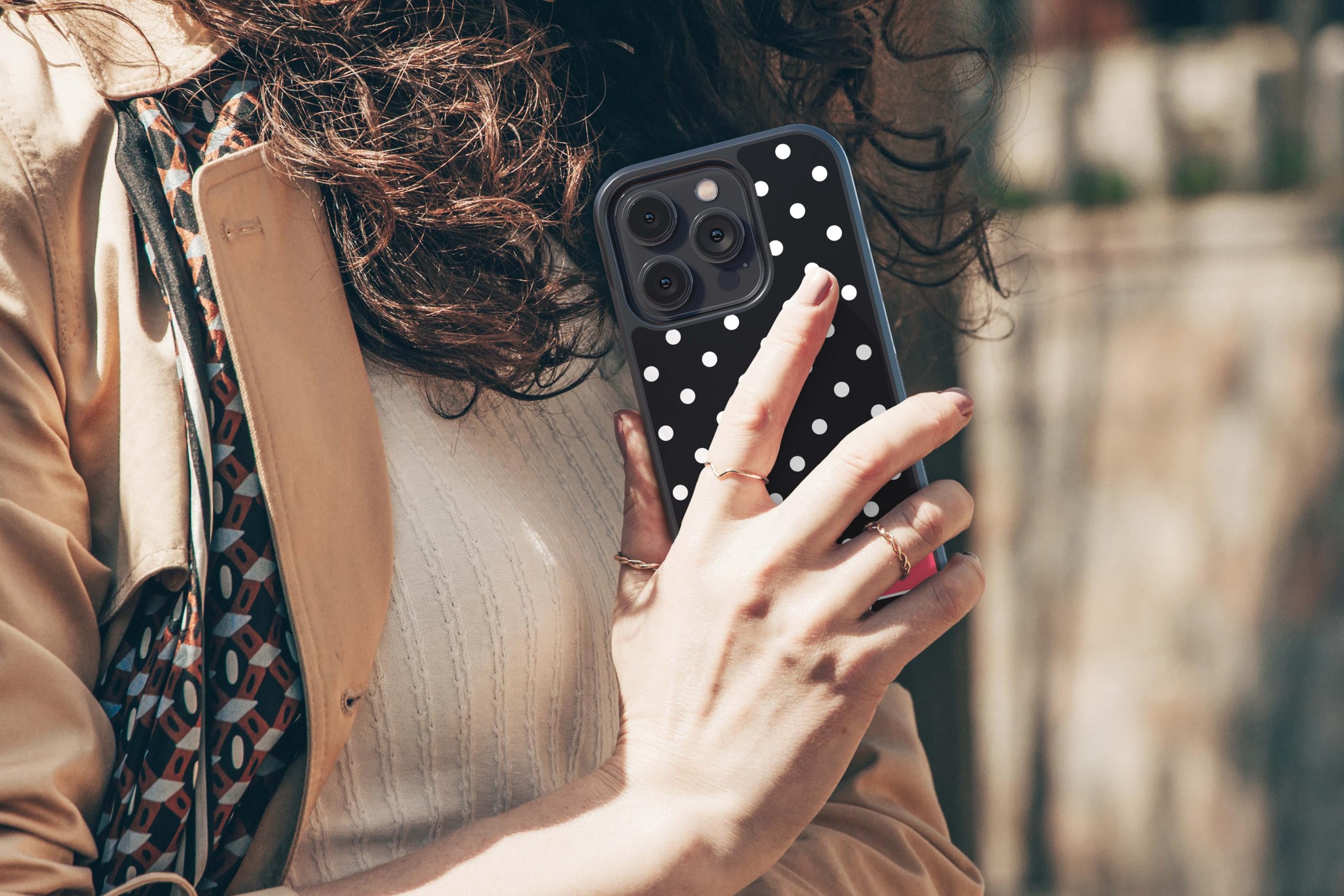 Custom Polka Dot Black White Red Rubber Phone Case for Apple iPhone 16/15/14/13/12 Pro Max Plus & 11/X/8/7 Plus - Durable Protective Cover for Everyday Use, Work & Travel