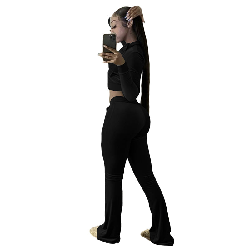 Women's Long Sleeve Crop Top & High Waist Pants Suit Set - Fashionable Workout Outfit for Yoga, Gym & Casual Wear