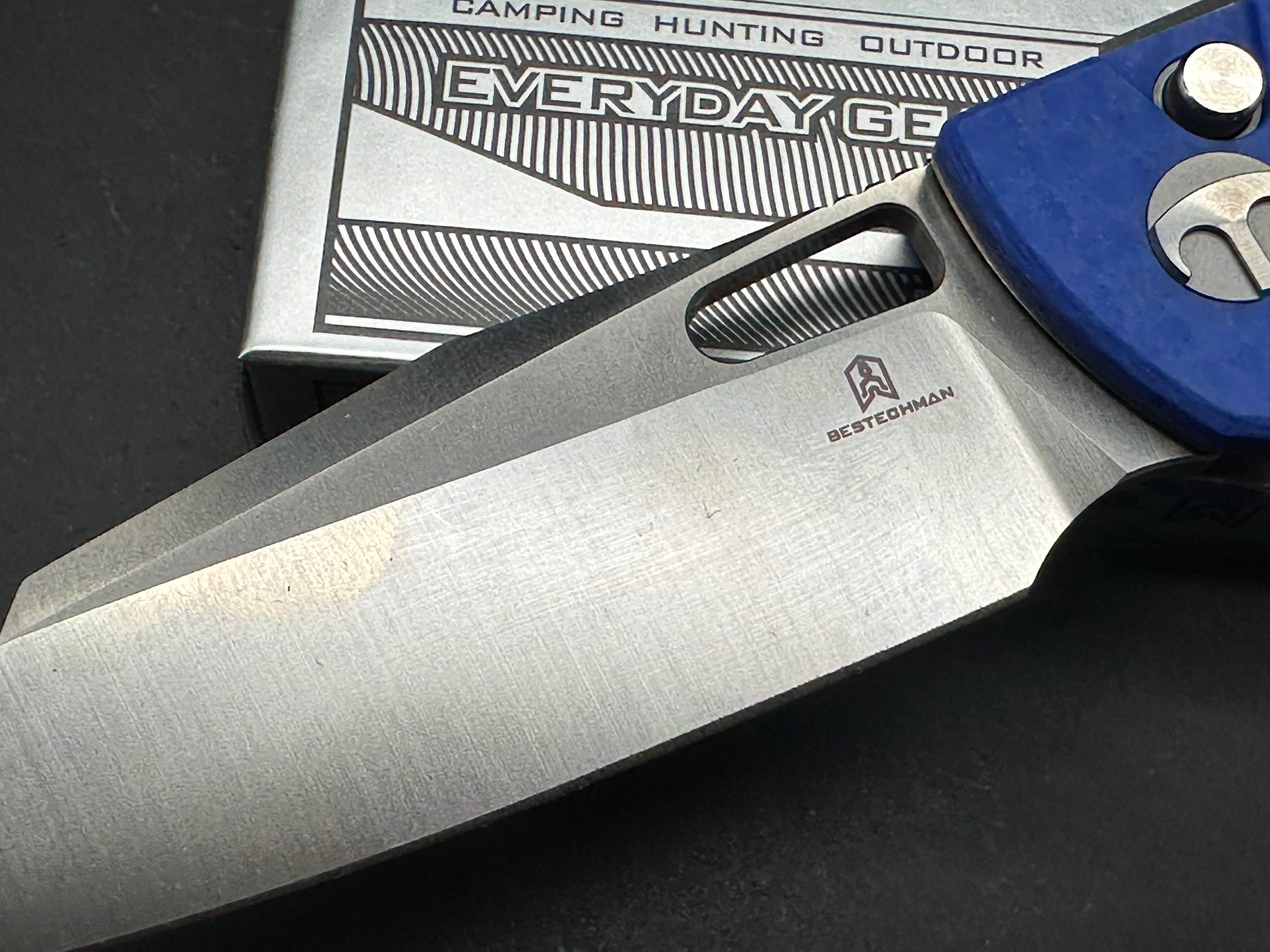 Bestechman Guardian Folding Knife - D2 Steel Blade, Blue G10 Handle, Plain Edge - Perfect for Camping, Hiking & Outdoor Survival