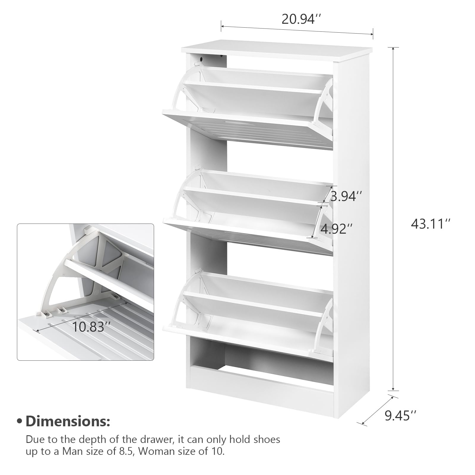 Modern White Shoe Storage Cabinet with 3 Flip Louvered Doors & Adjustable Shelf - Entryway Hallway Organizer for Shoes, Hats & Accessories | Perfect for Small Spaces, Apartments & Mudrooms
