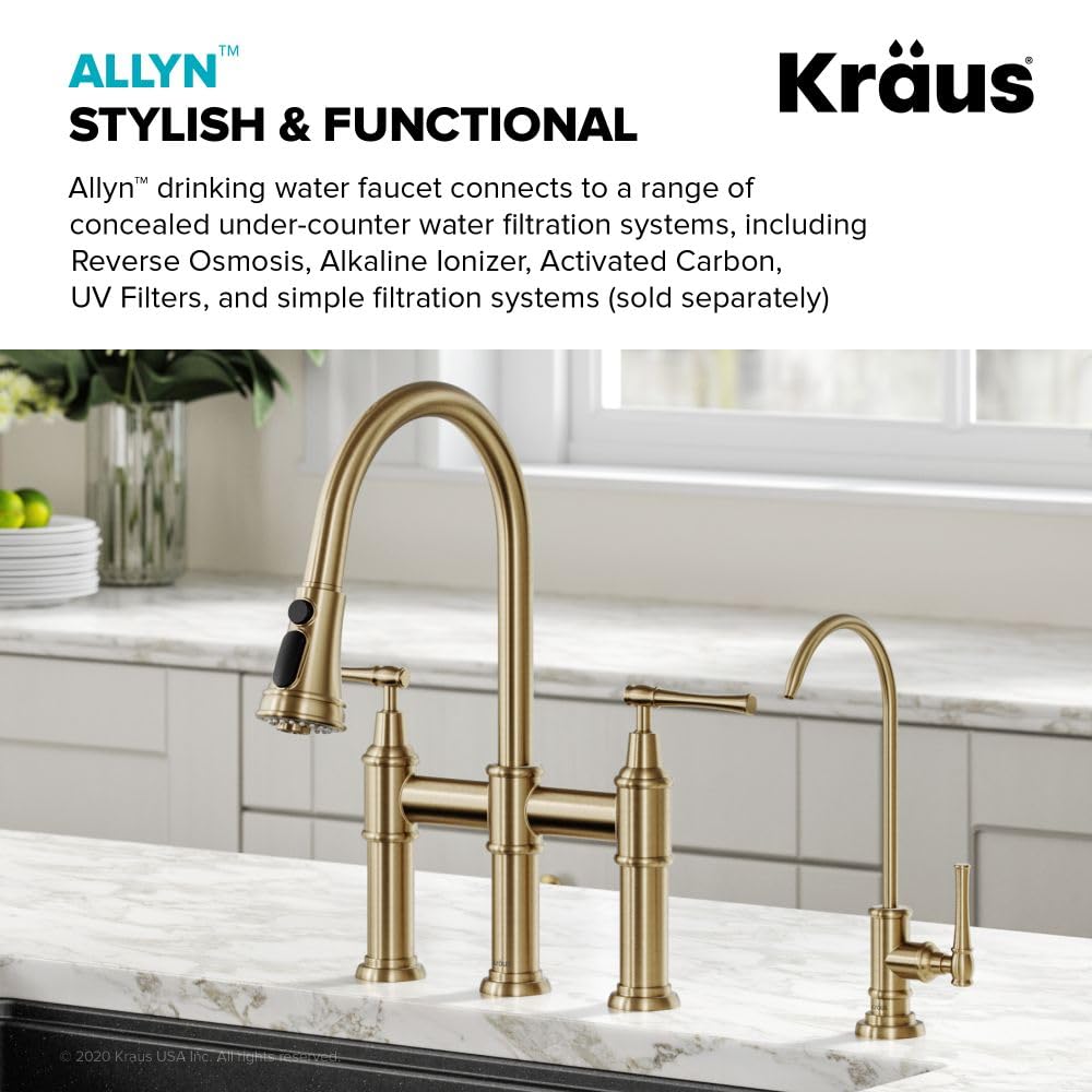 KRAUS Allyn 100% Lead-Free Brushed Gold Kitchen Water Filter Faucet - FF-102BG | Perfect for Clean Drinking Water & Modern Kitchen Designs