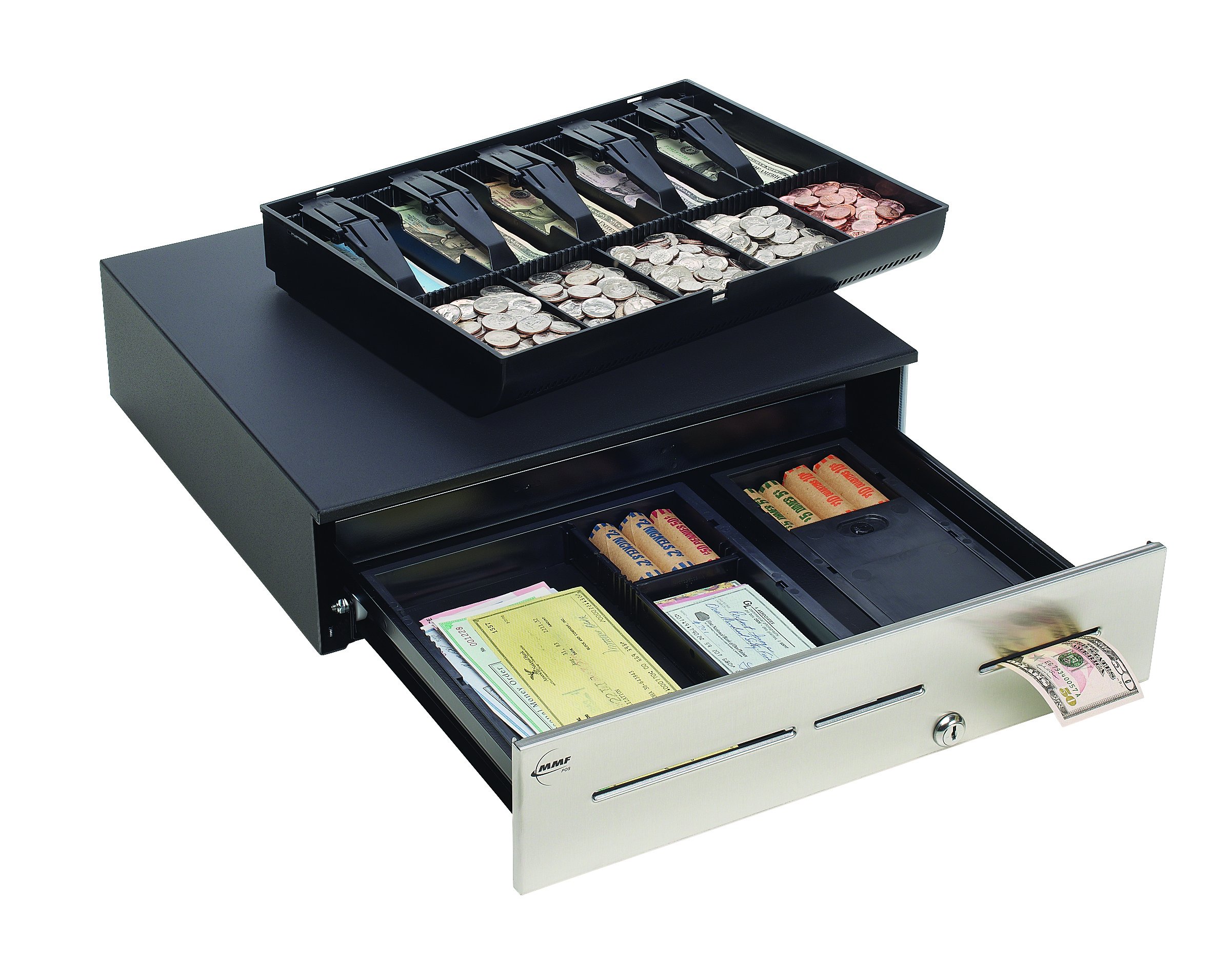 MMF Industries VAL-u Line Electronic 24VDC Cash Drawer with Kwik Kable - 13 x 13 Inches Black (22613313C21204A) for Retail Stores, Restaurants & POS Systems