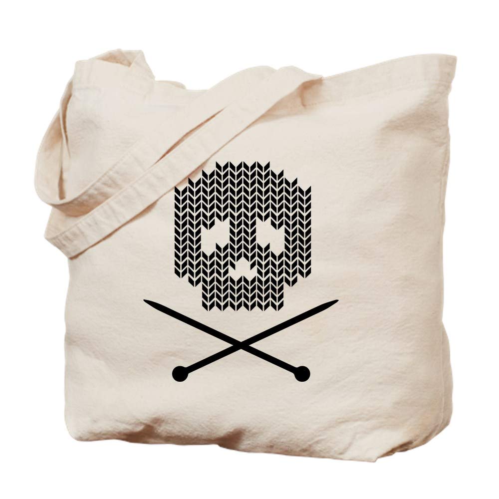 Knit Skull and Crossbones Canvas Tote Bag - Eco-Friendly Reusable Shopping Bag for Groceries, Beach, and Daily Use