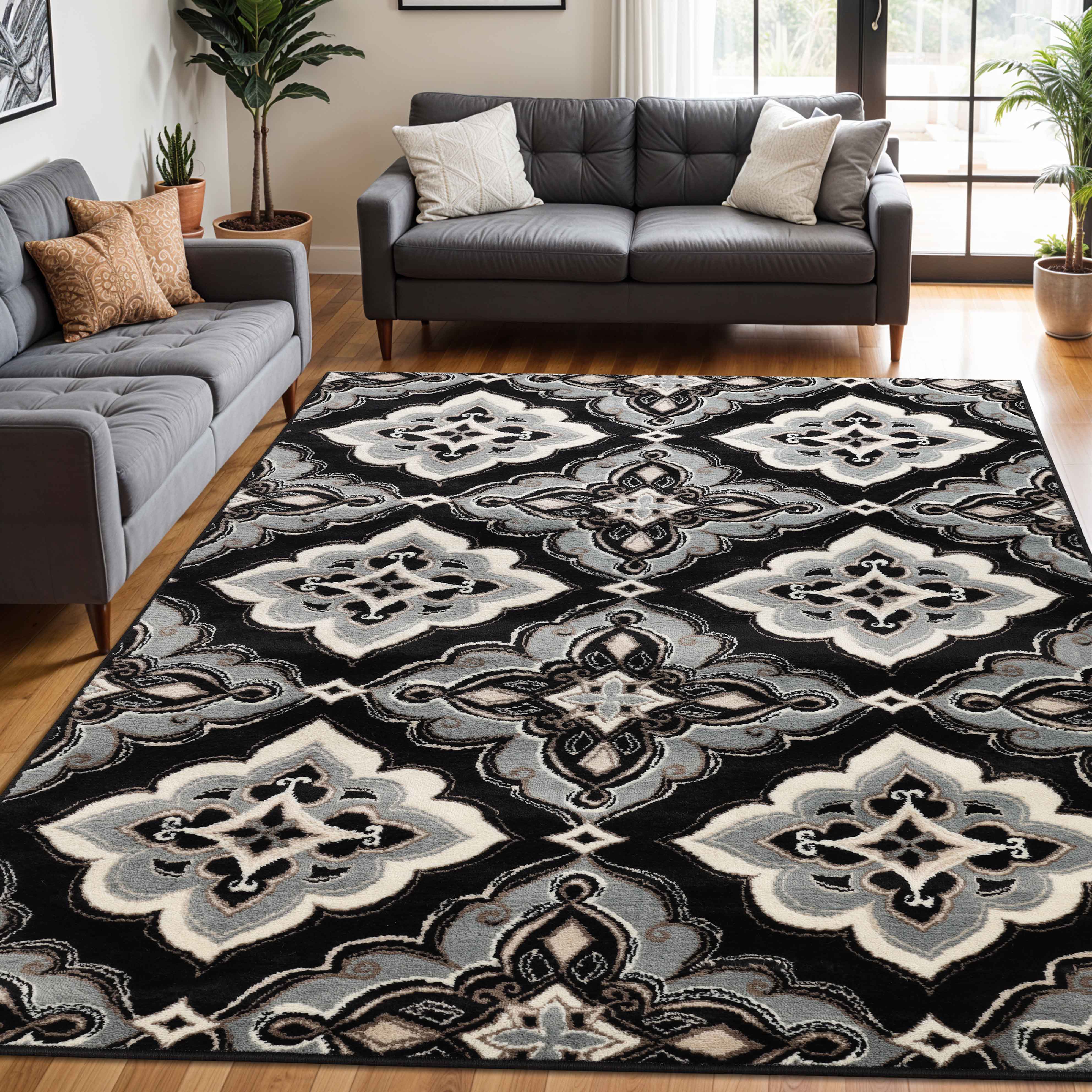 Elegant Crawford Floral Medallion Area Rug - Non-Slip Indoor Bohemian Decor Rug for Living Room, Bedroom & Dining Room